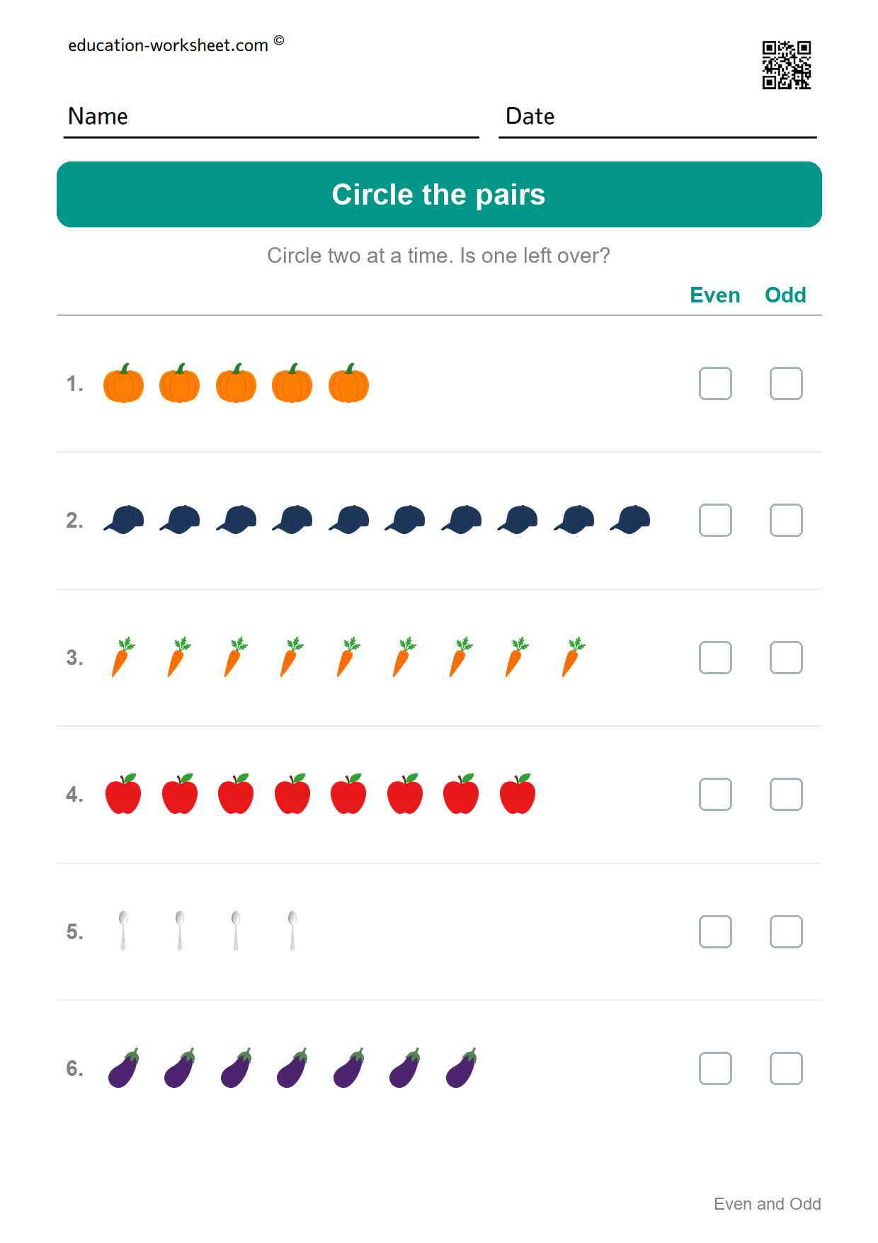 Circle the pairs, even or odd? (Set 9) - Free Even and Odd Numbers Worksheets for Kindergarten