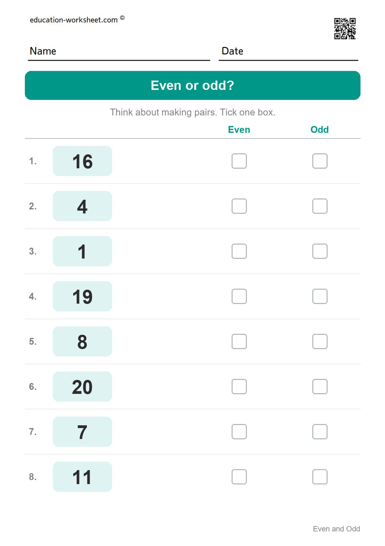 Even or odd? (Set 10) - Free Even and Odd Numbers Worksheets for Kindergarten