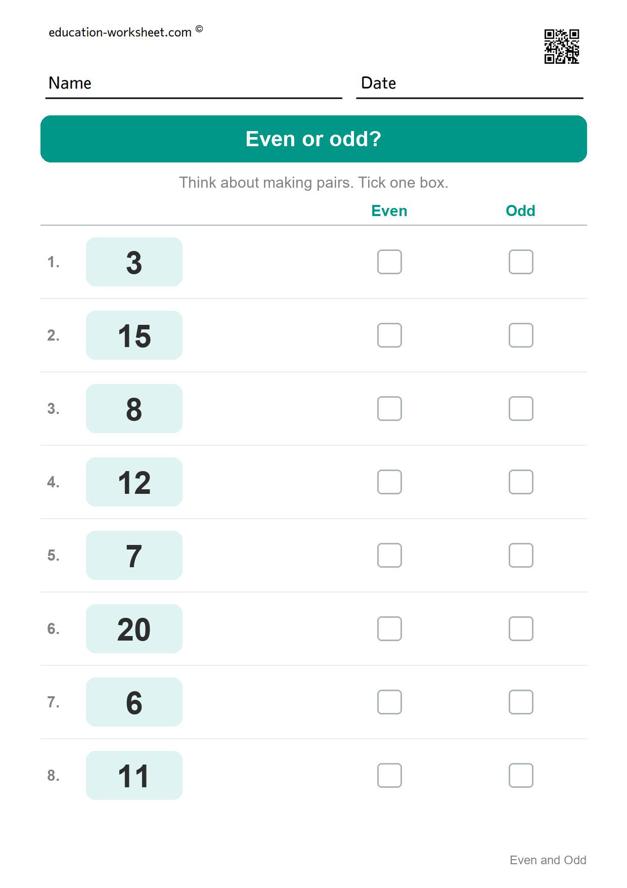 Even or odd? (Set 2) - Free Even and Odd Numbers Worksheets for Kindergarten