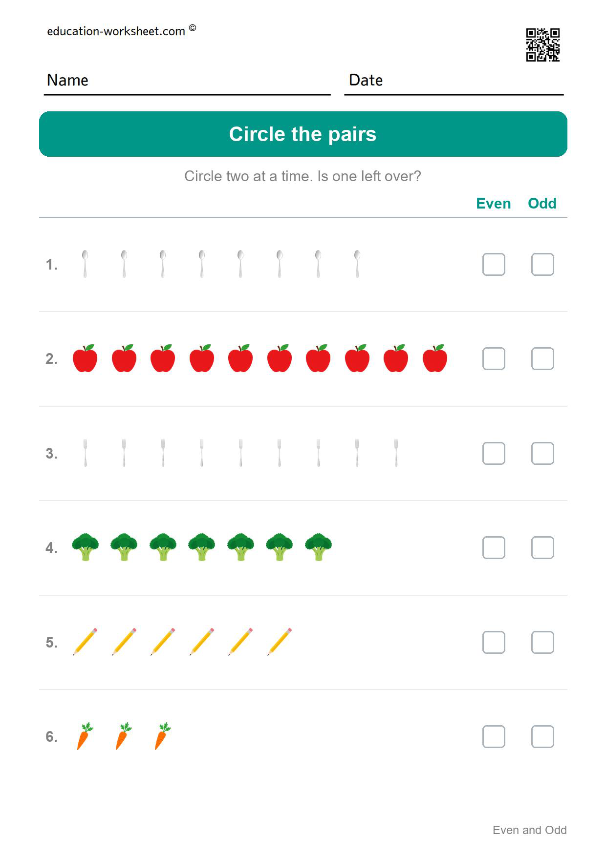 Circle the pairs, even or odd? (Set 5) - Free Even and Odd Numbers Worksheets for Kindergarten