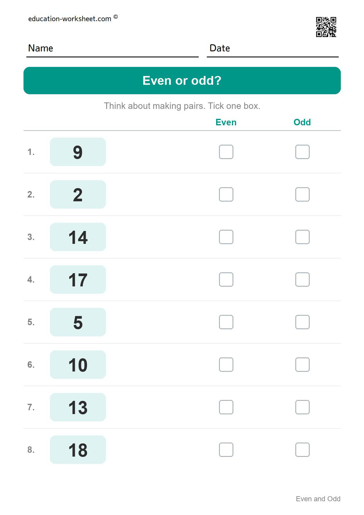 Even or odd? (Set 6) - Free Even and Odd Numbers Worksheets for Kindergarten
