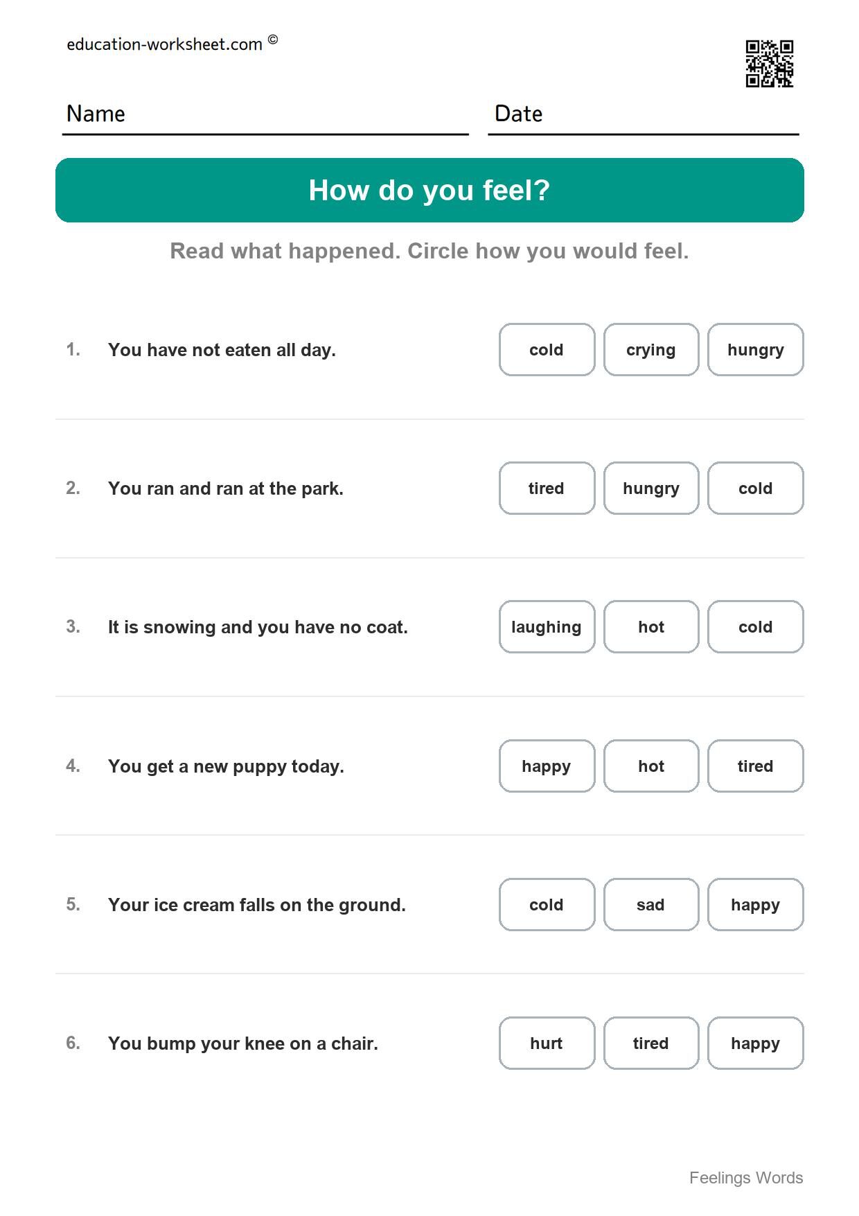 How do you feel (Set 4) - Free Feelings Worksheets for Kindergarten - Name the Feeling