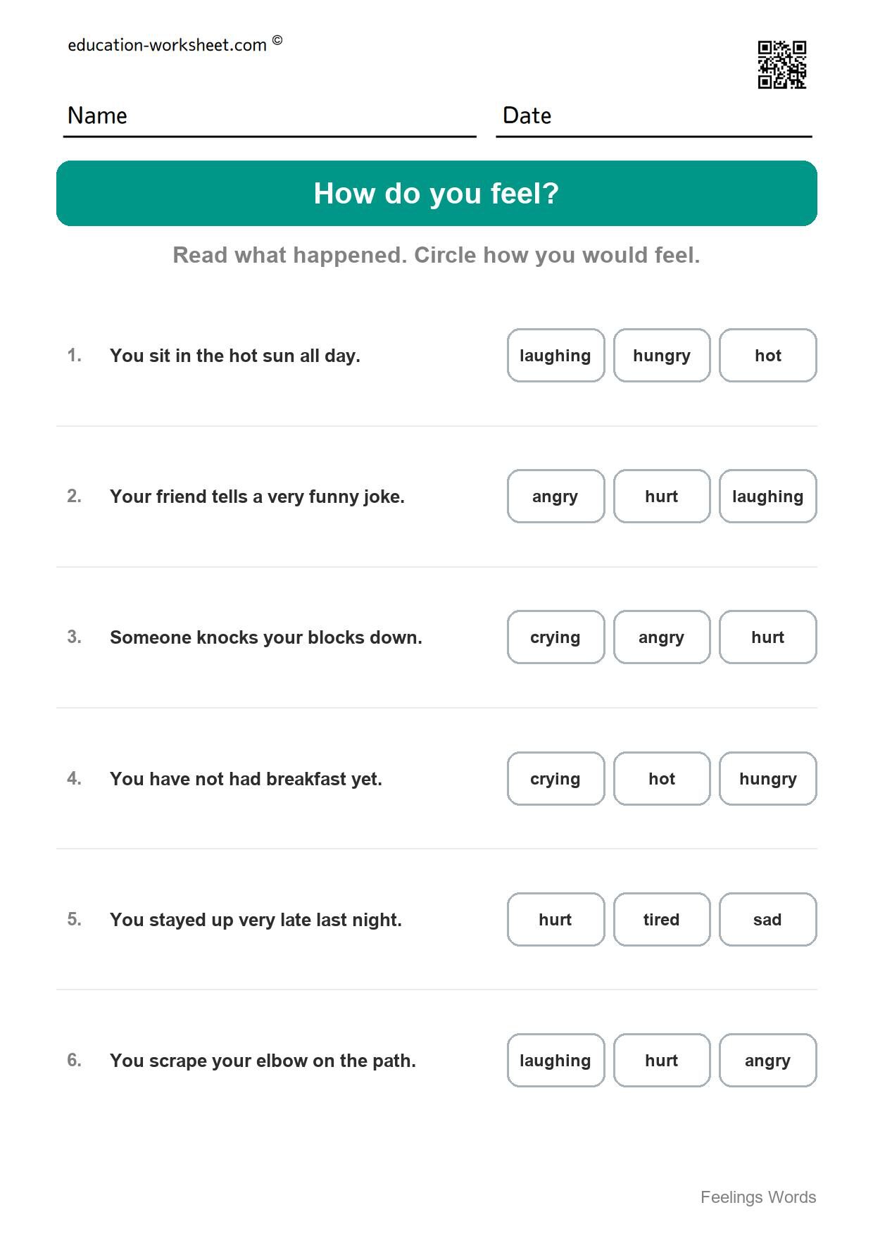 How do you feel (Set 8) - Free Feelings Worksheets for Kindergarten - Name the Feeling