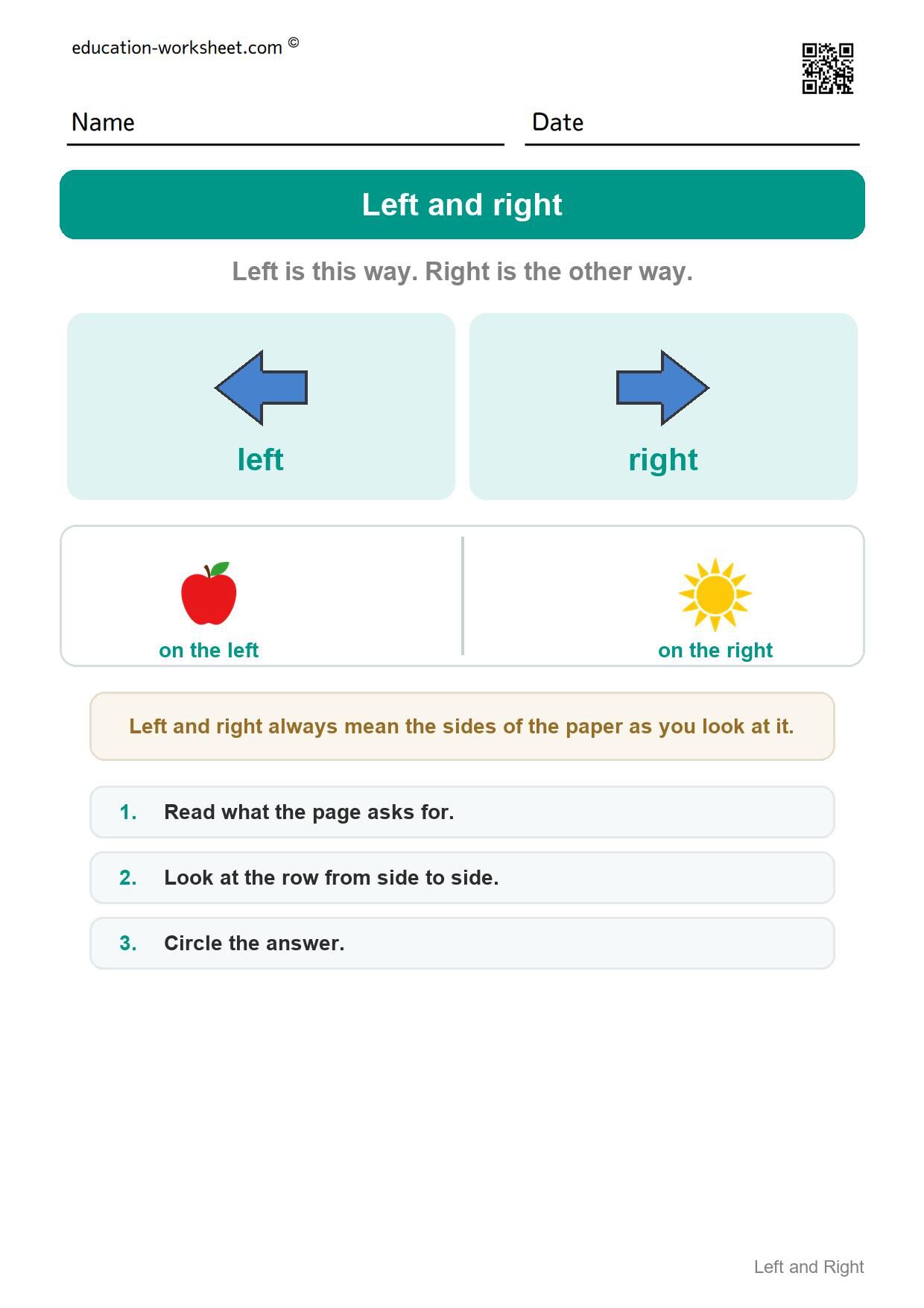 How to use this worksheet - Free Left and Right Worksheets for Kindergarten - Which Side
