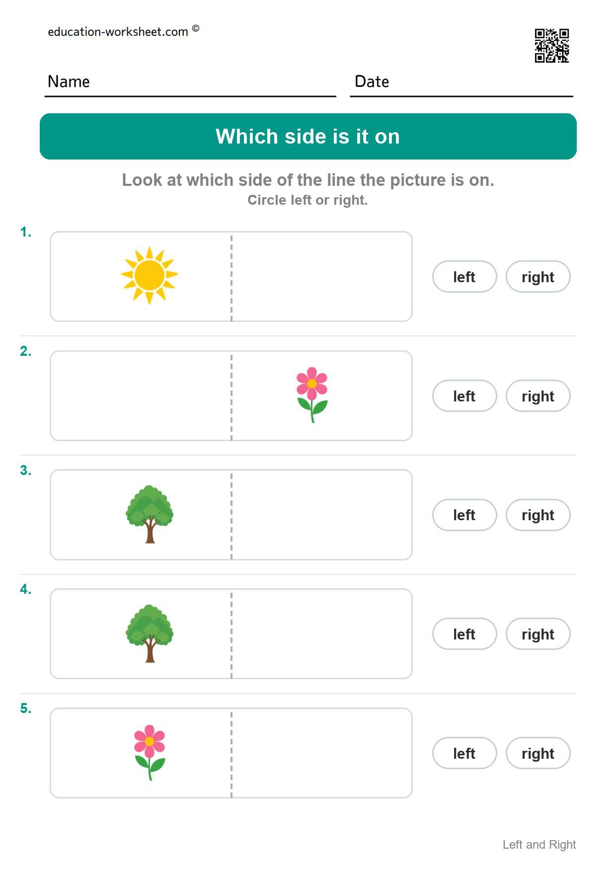 Which side is it on (Set 9) - Free Left and Right Worksheets for Kindergarten - Which Side