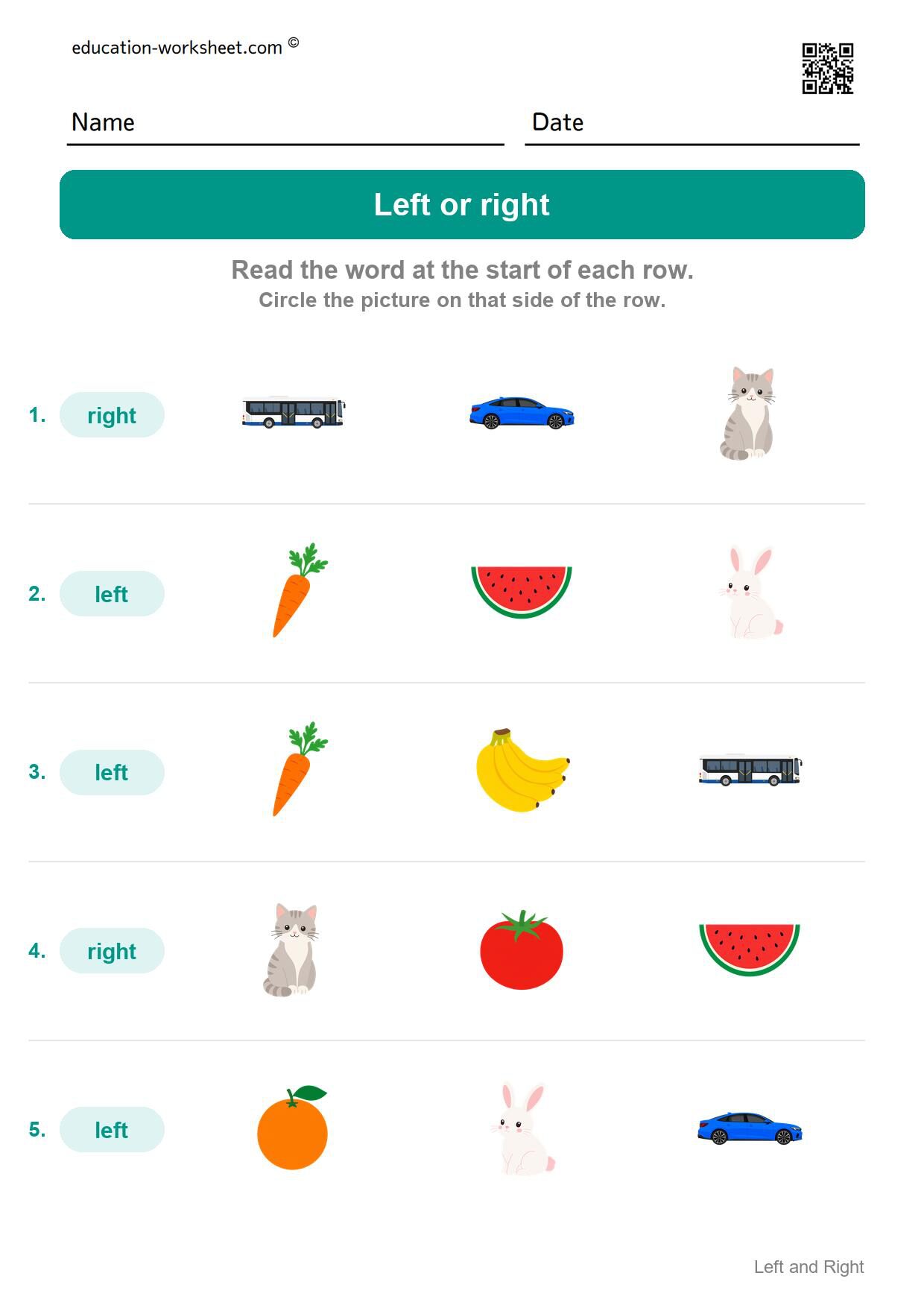 Left or right (Set 10) - Free Left and Right Worksheets for Kindergarten - Which Side