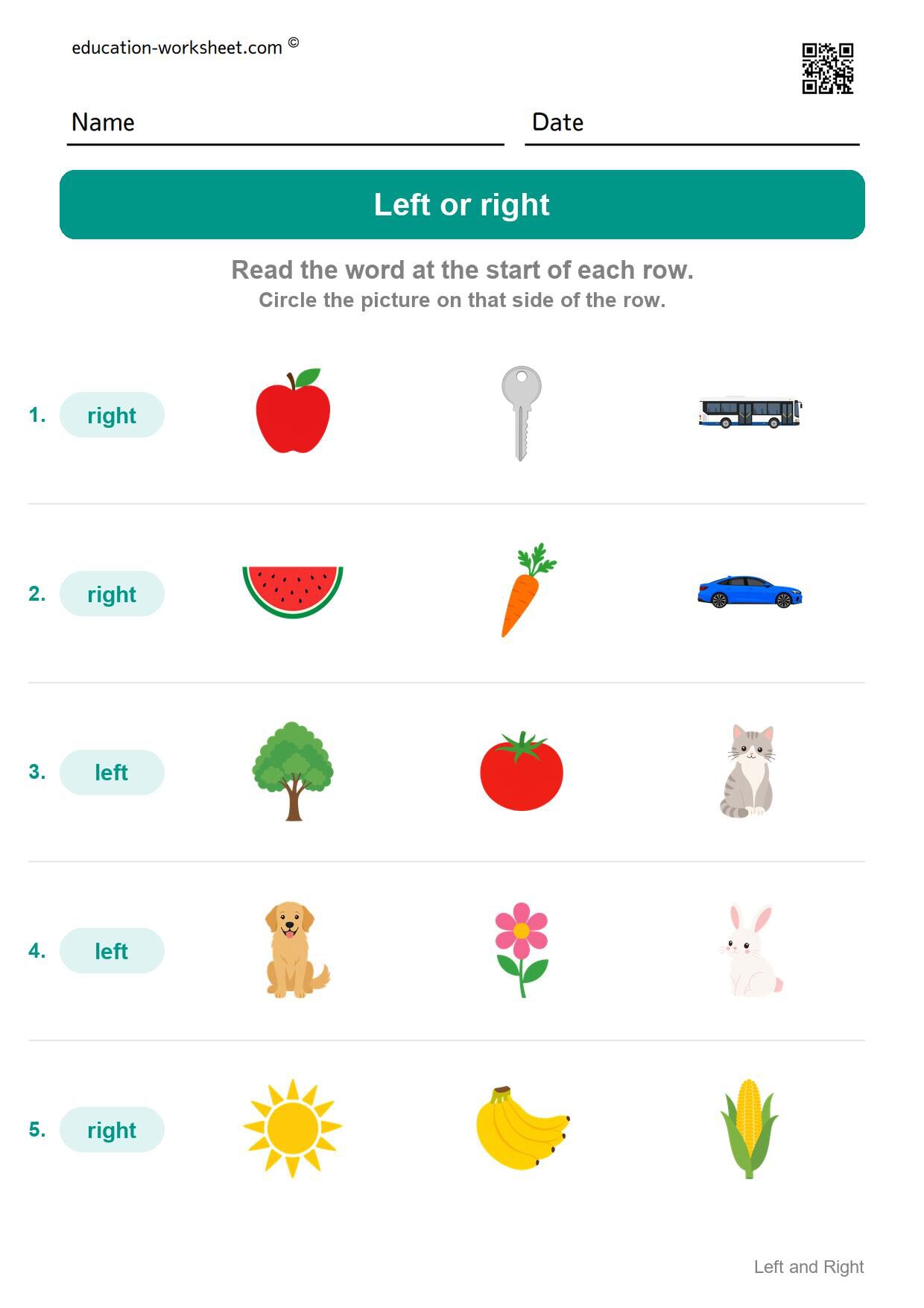Left or right (Set 1) - Free Left and Right Worksheets for Kindergarten - Which Side