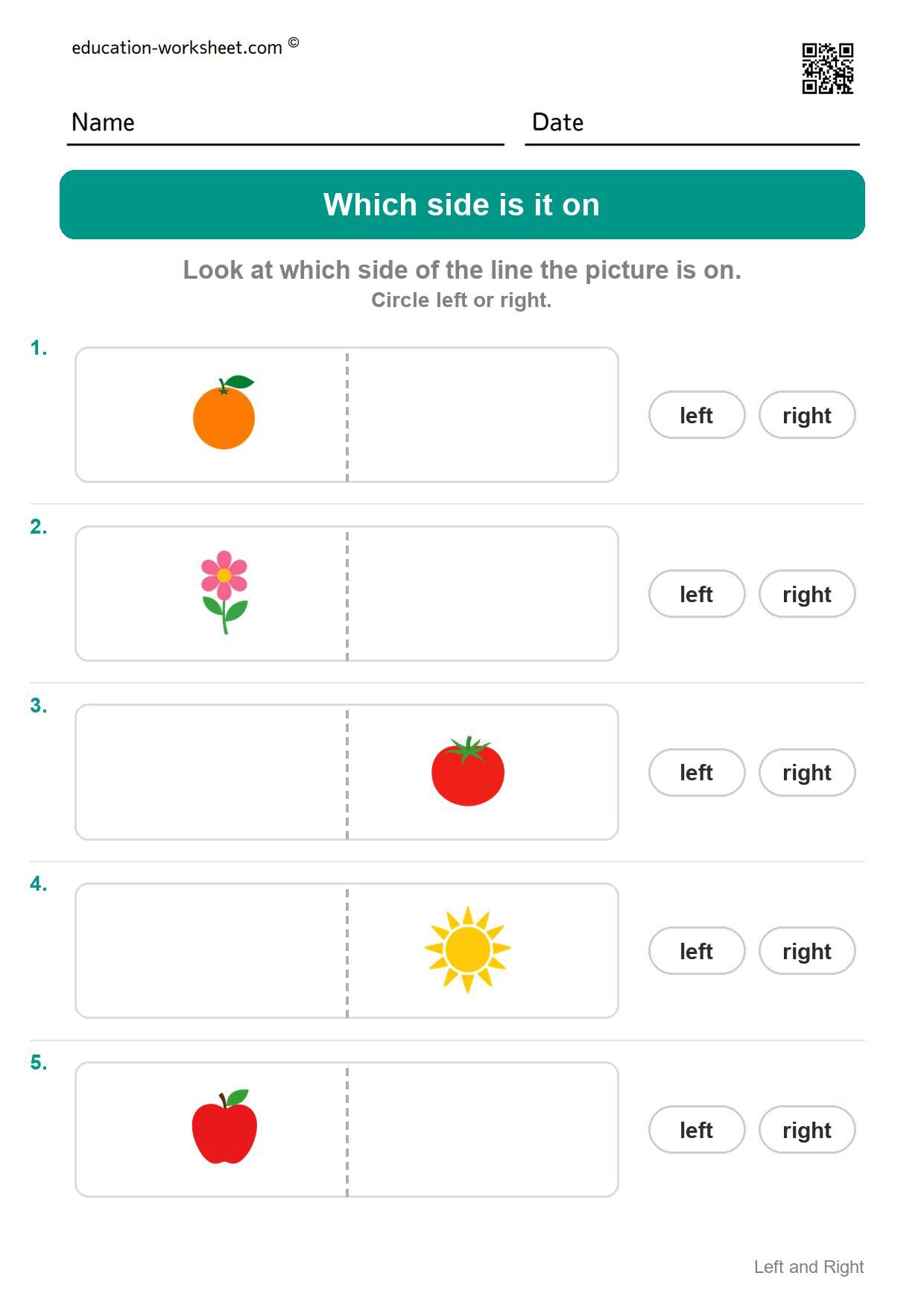 Which side is it on (Set 3) - Free Left and Right Worksheets for Kindergarten - Which Side