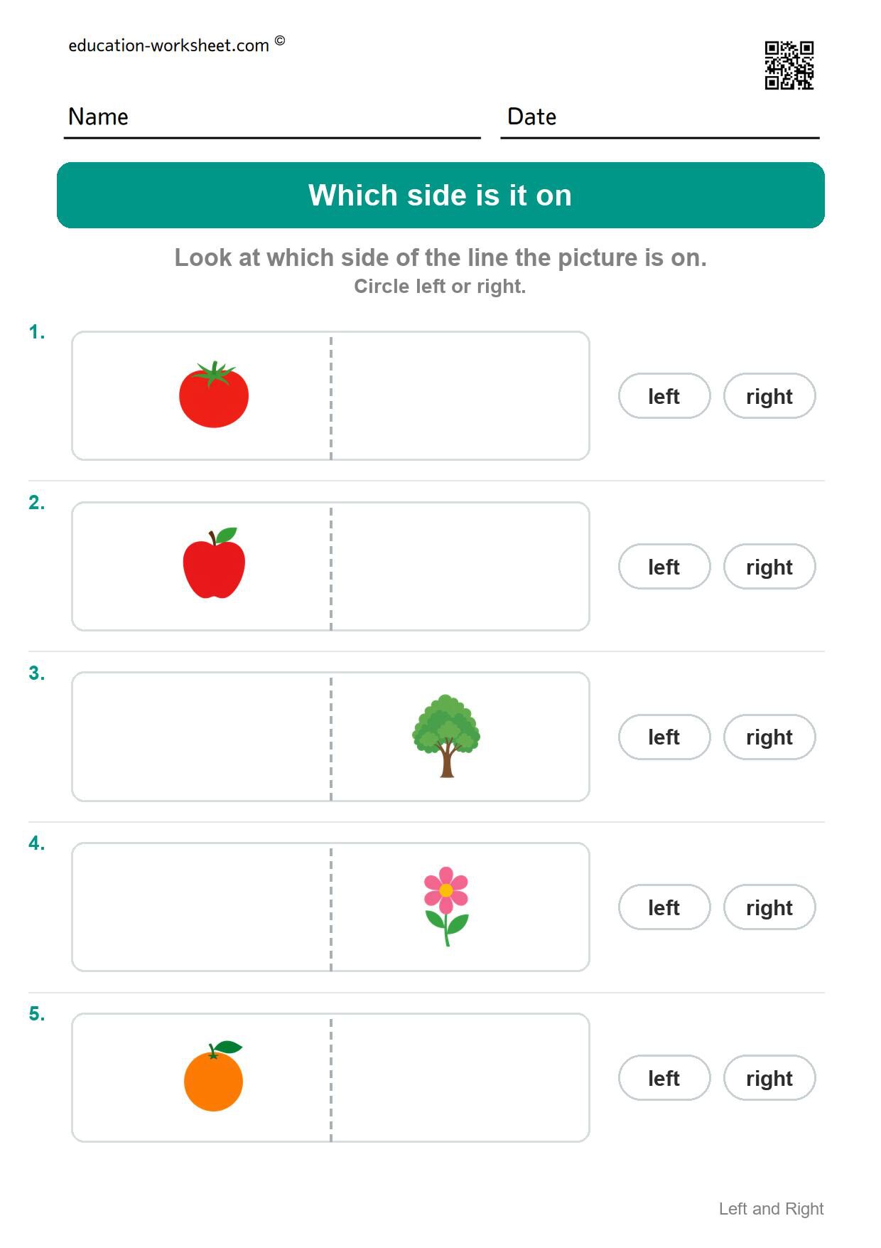 Which side is it on (Set 6) - Free Left and Right Worksheets for Kindergarten - Which Side