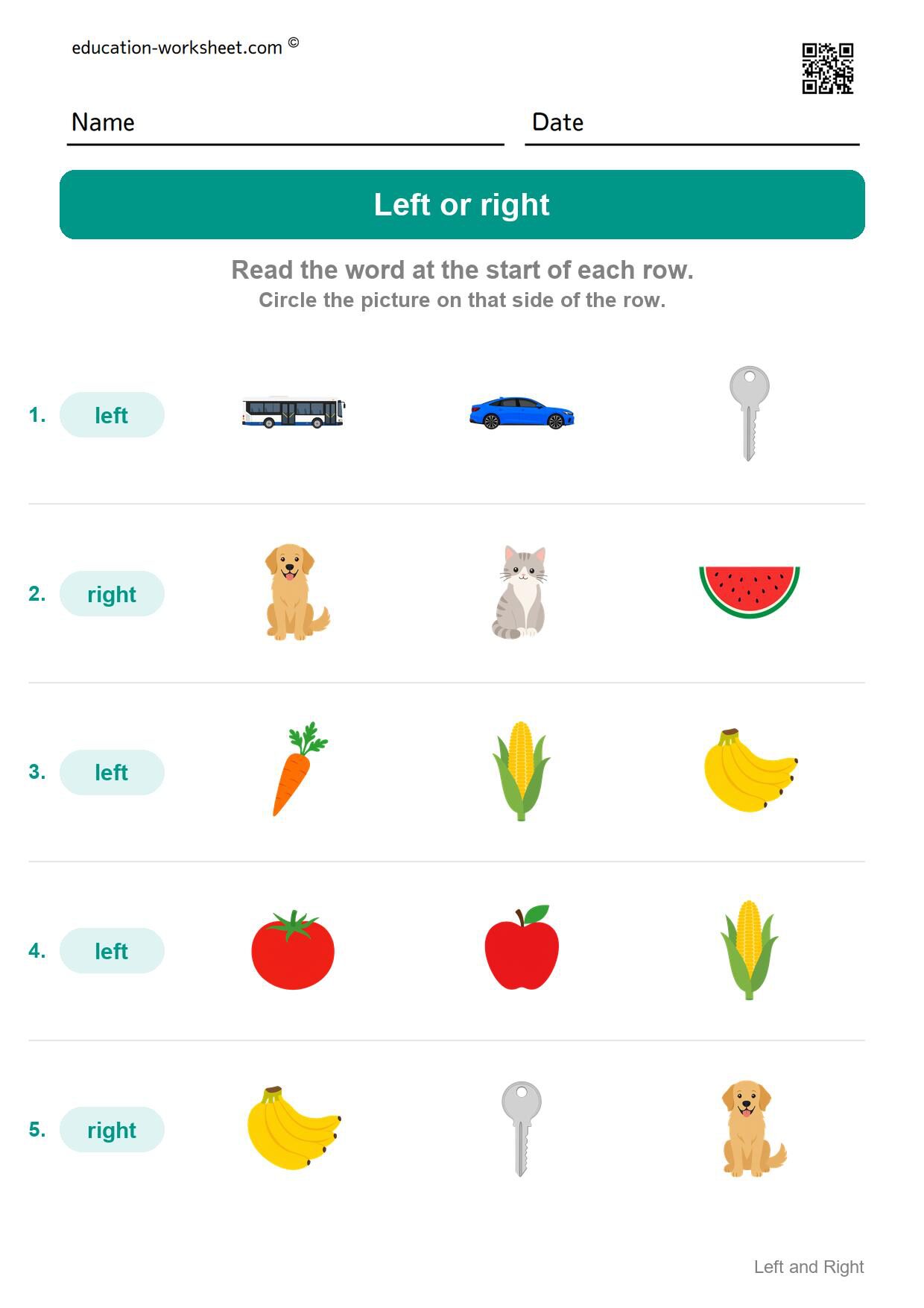 Left or right (Set 7) - Free Left and Right Worksheets for Kindergarten - Which Side