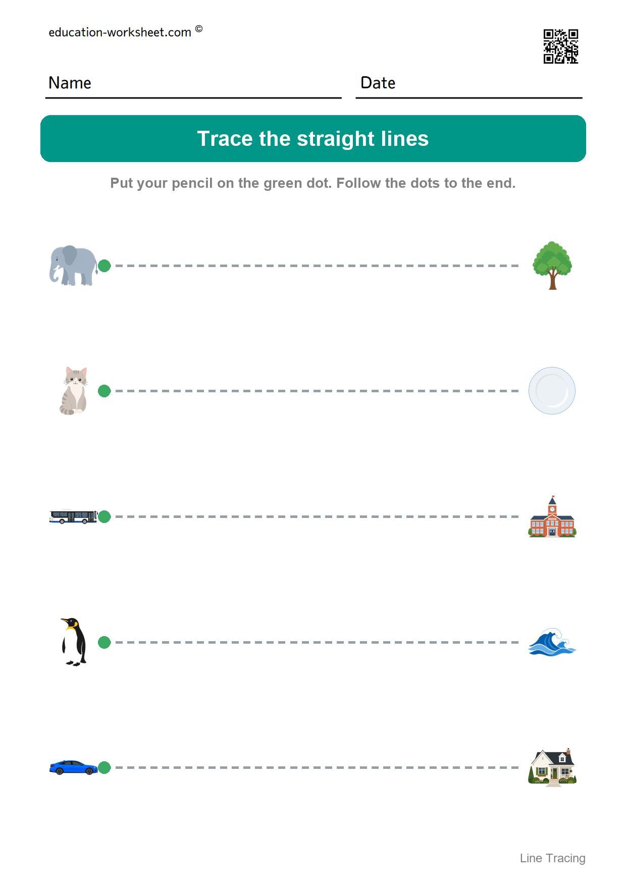 Trace the straight lines (Set 1) - Free Line Tracing Worksheets for Preschool and Kindergarten