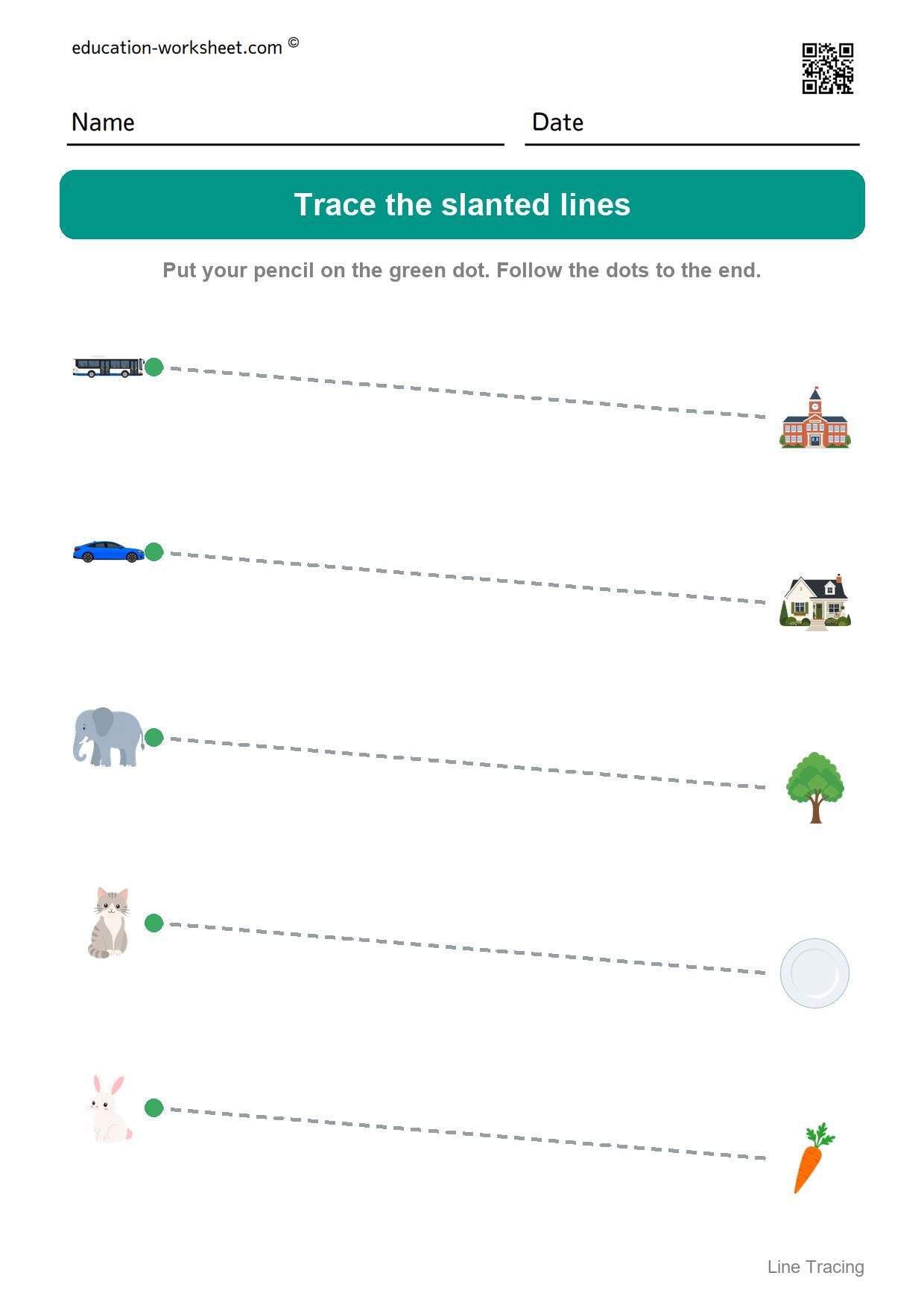 Trace the slanted lines (Set 2) - Free Line Tracing Worksheets for Preschool and Kindergarten