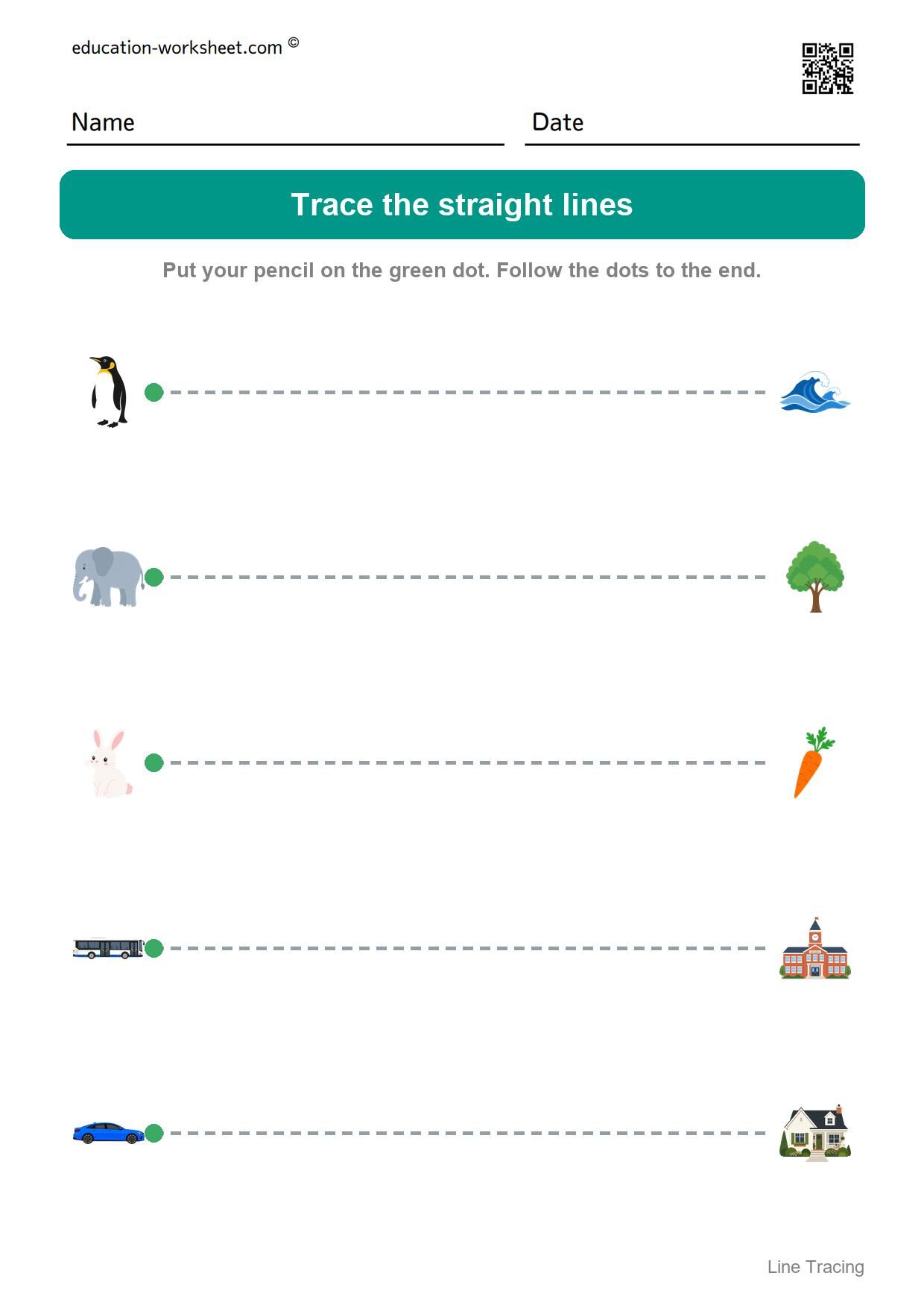 Trace the straight lines (Set 7) - Free Line Tracing Worksheets for Preschool and Kindergarten