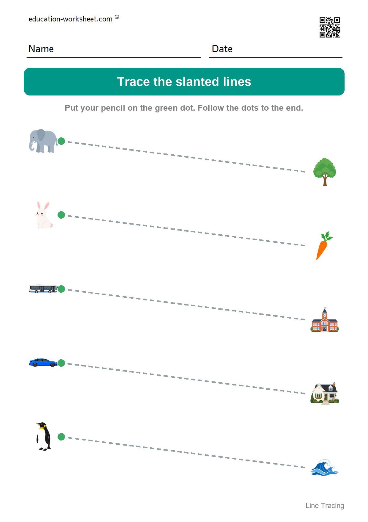 Trace the slanted lines (Set 8) - Free Line Tracing Worksheets for Preschool and Kindergarten