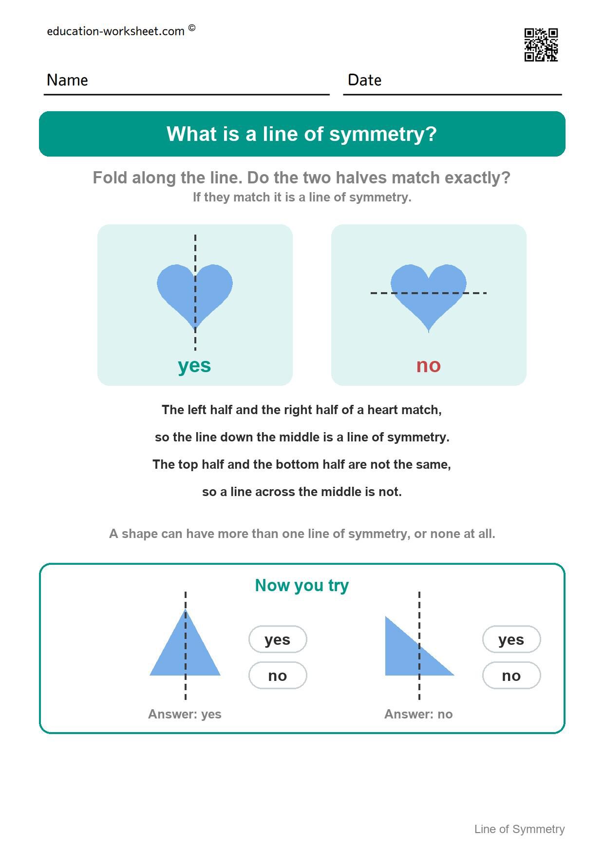 What is a line of symmetry - how to check - Free Line of Symmetry Worksheets for Kindergarten - Yes or No