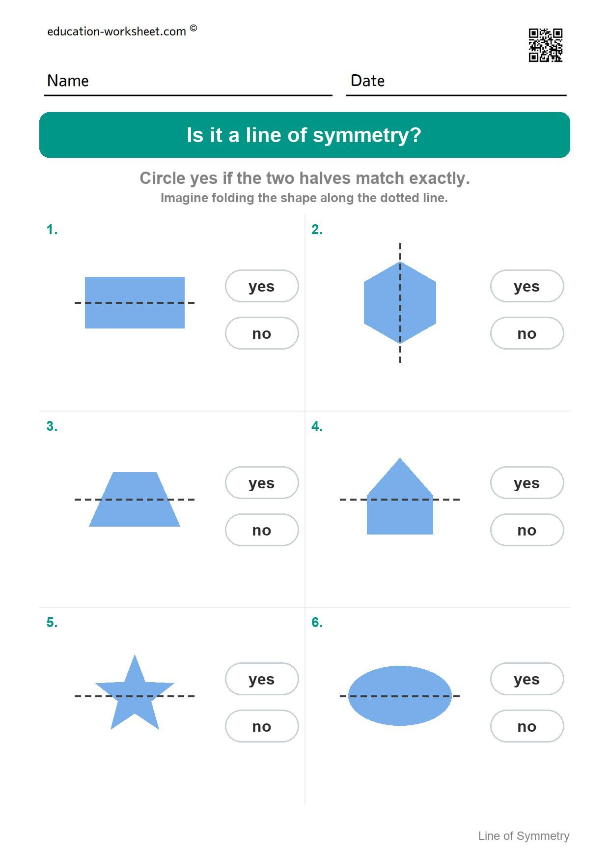 Is it a line of symmetry (Set 9) - Free Line of Symmetry Worksheets for Kindergarten - Yes or No