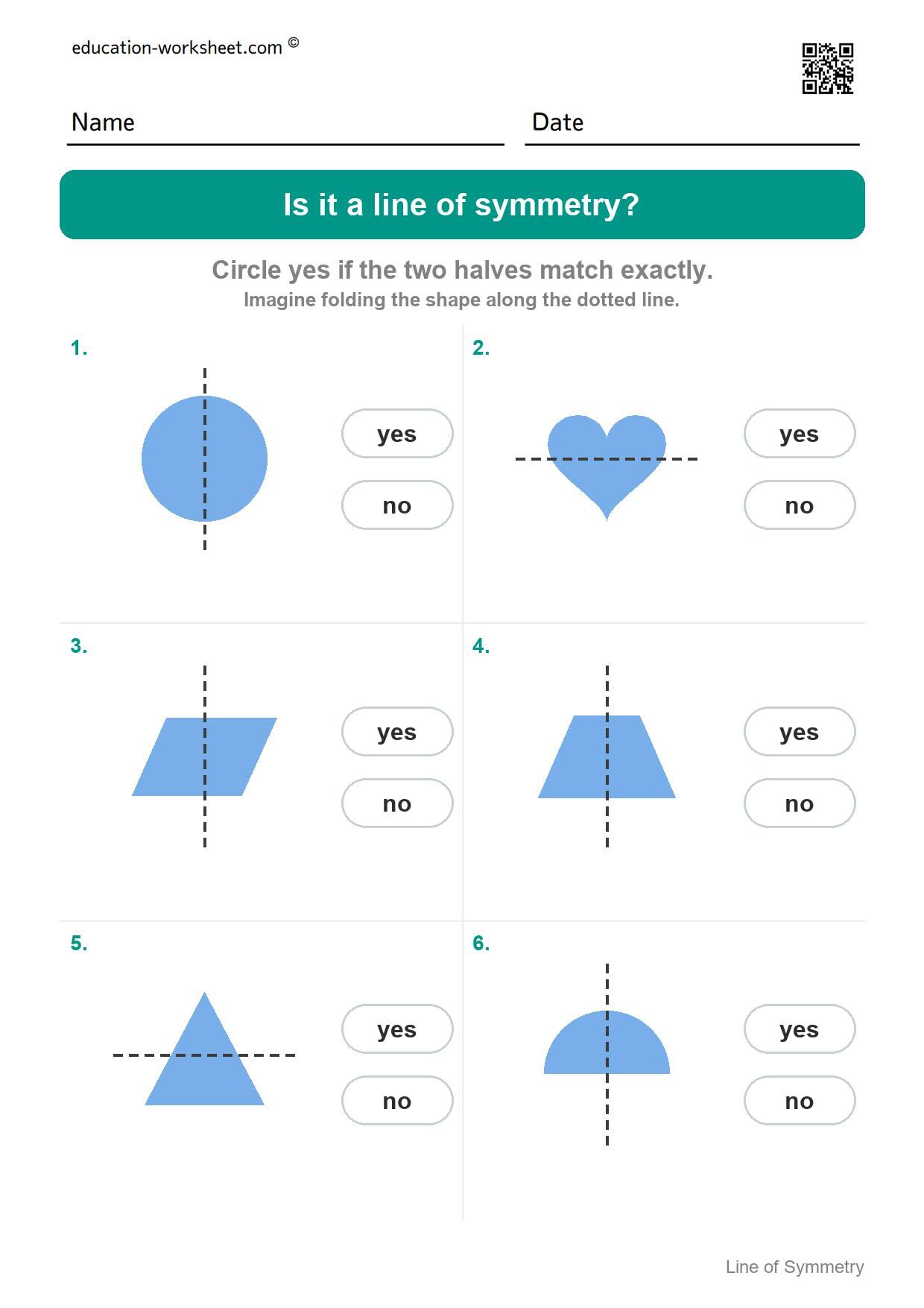Is it a line of symmetry (Set 10) - Free Line of Symmetry Worksheets for Kindergarten - Yes or No