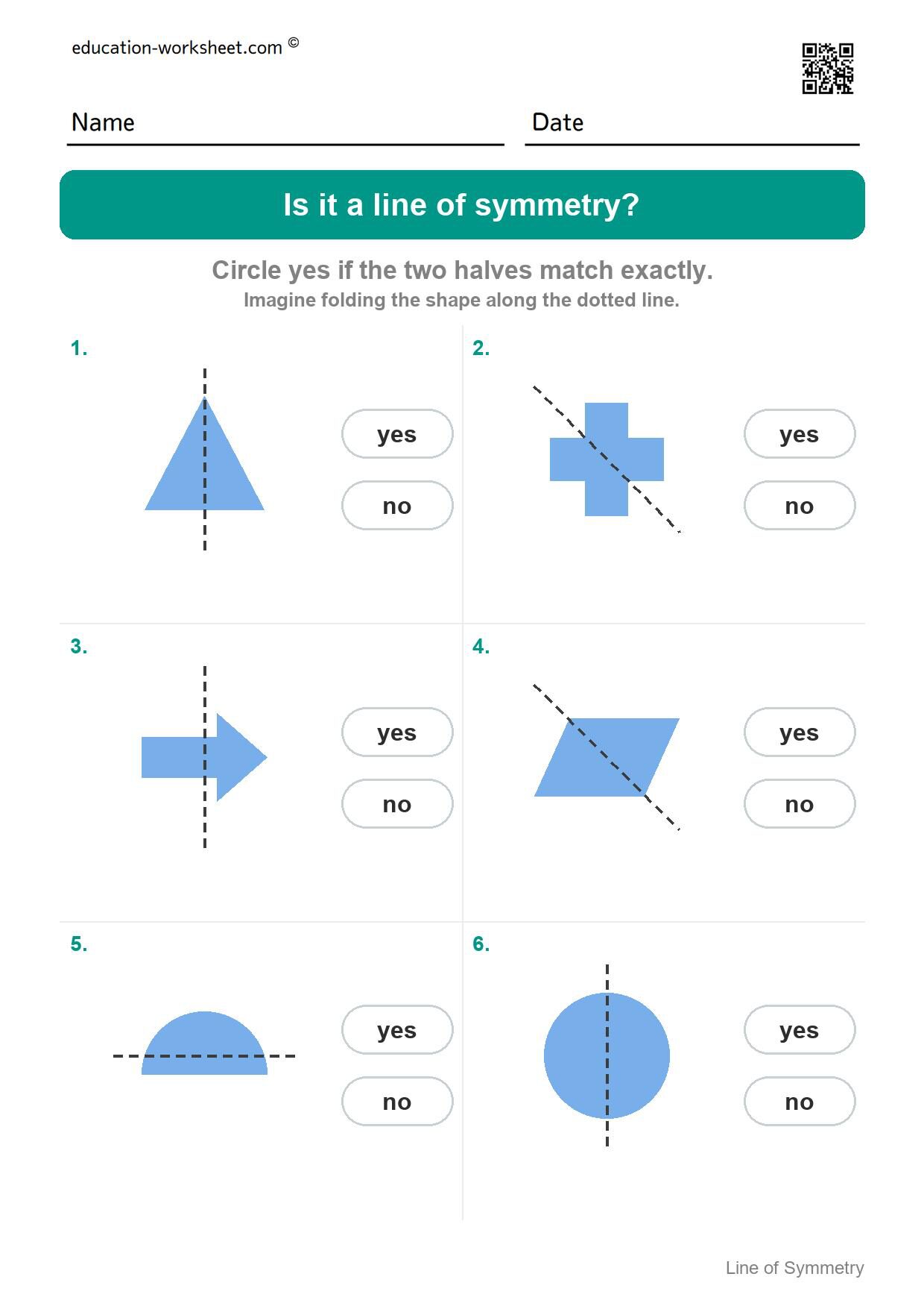 Is it a line of symmetry (Set 3) - Free Line of Symmetry Worksheets for Kindergarten - Yes or No