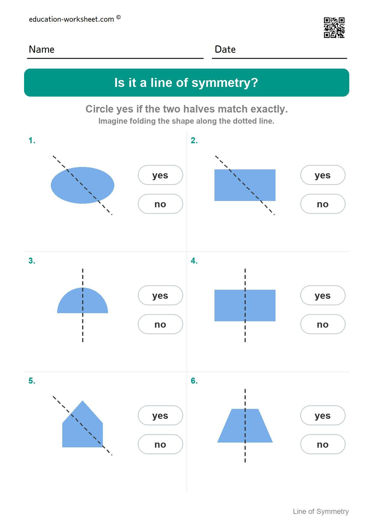 Is it a line of symmetry (Set 7) - Free Line of Symmetry Worksheets for Kindergarten - Yes or No