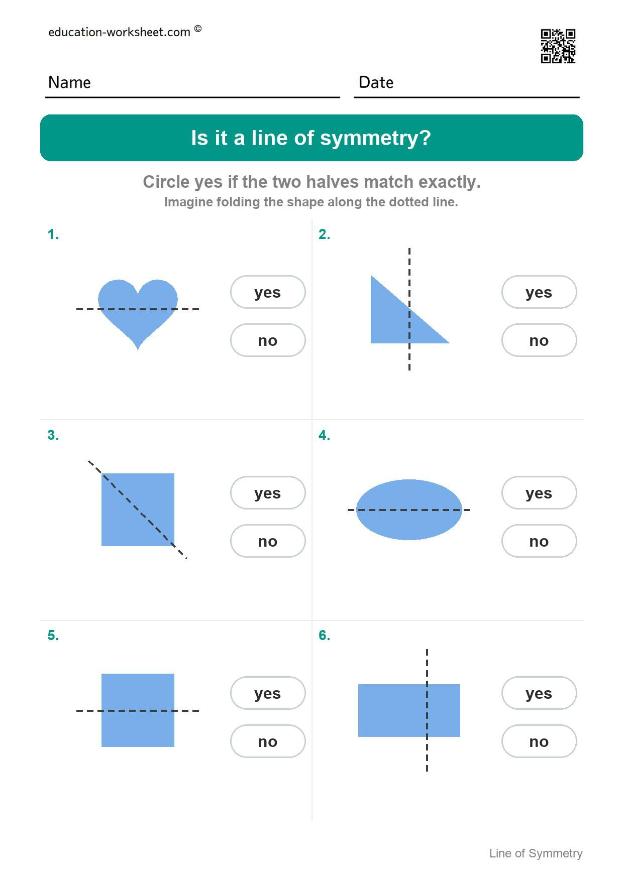 Is it a line of symmetry (Set 8) - Free Line of Symmetry Worksheets for Kindergarten - Yes or No