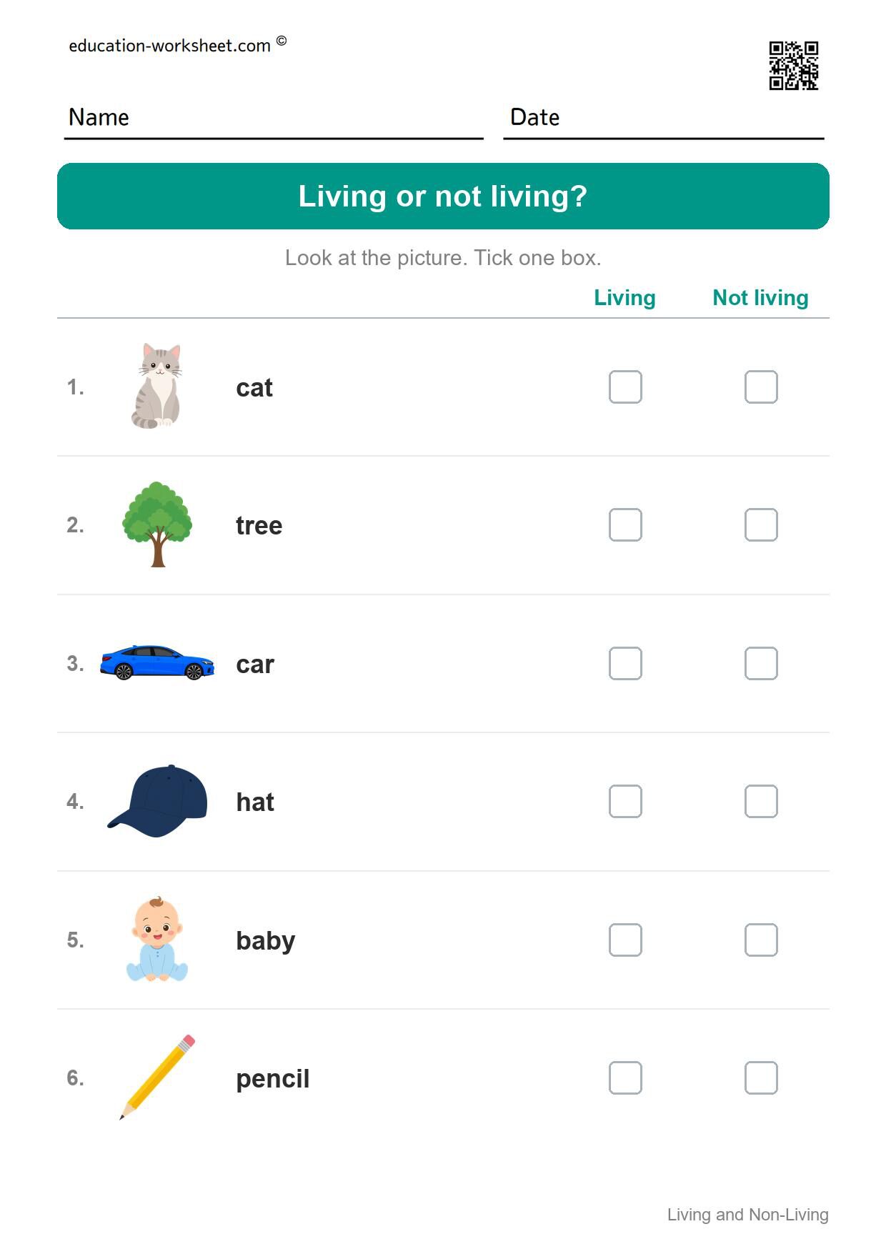 Living or not living? (Set 1) - Free Living and Non-Living Things Worksheets for Kindergarten