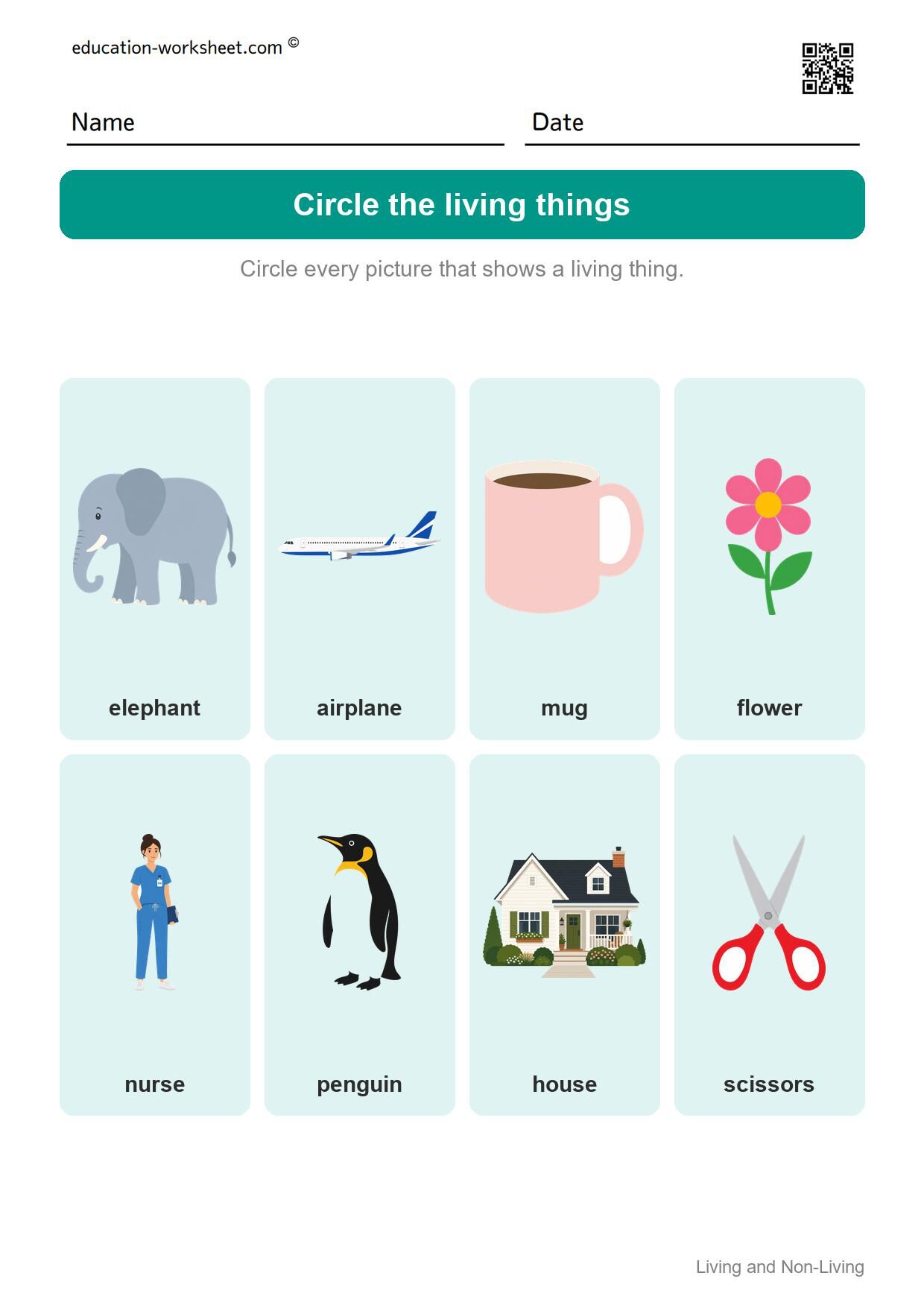 Circle the living things (Set 2) - Free Living and Non-Living Things Worksheets for Kindergarten