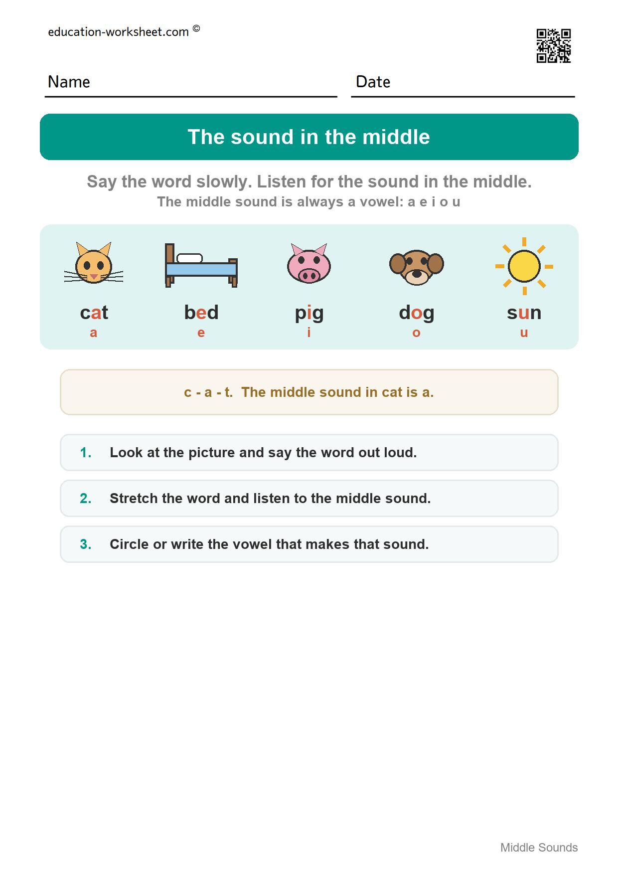 How to use this worksheet - Free Middle Sounds Worksheets for Kindergarten - Short Vowels