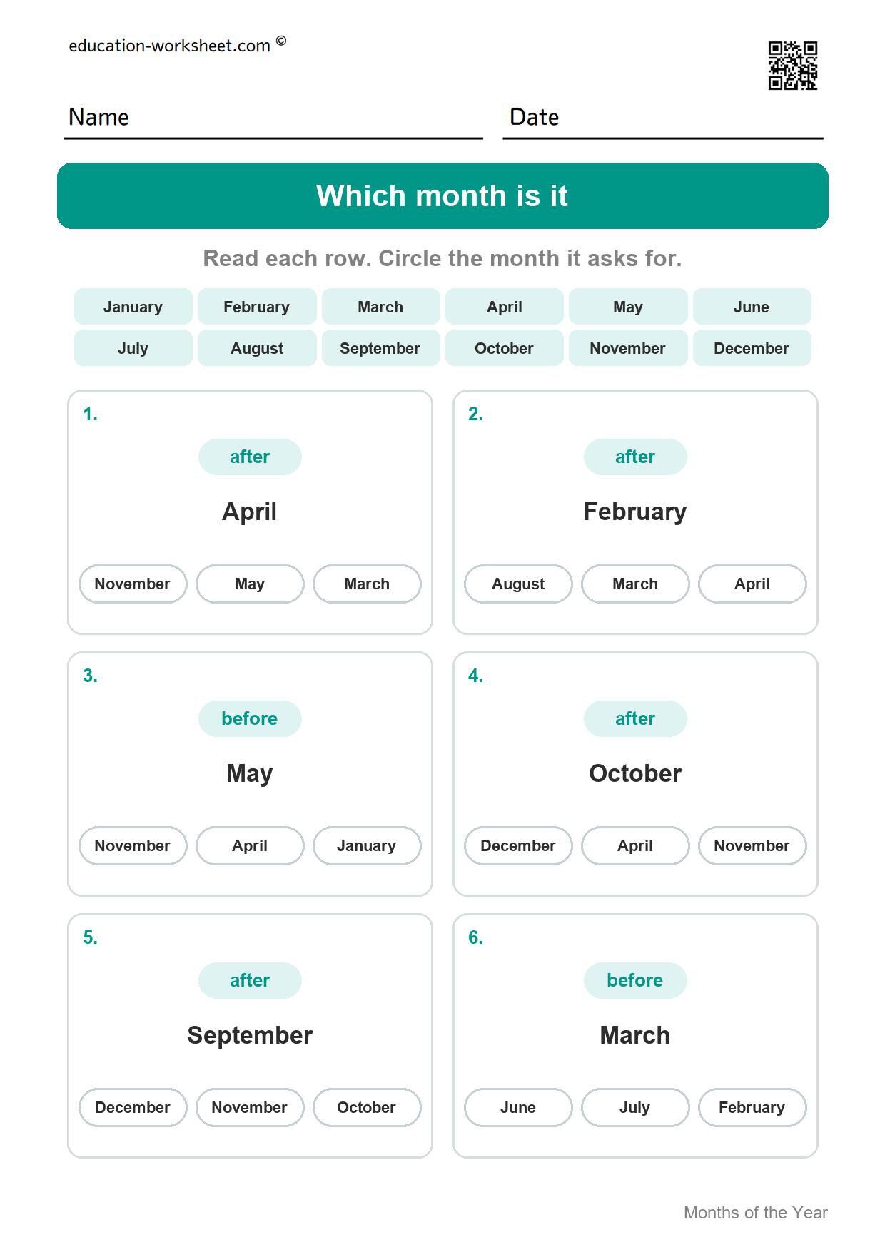 Which month is it (Set 1) - Free Months of the Year Worksheets for Kindergarten