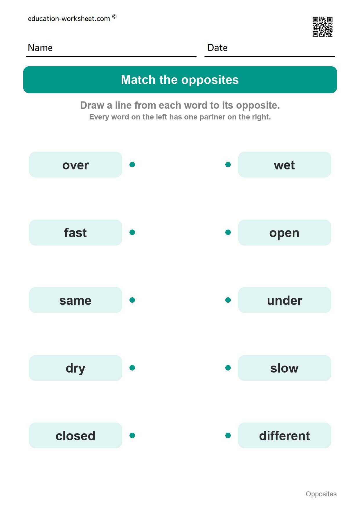 Match the opposites (Set 10) - Free Opposites Worksheets for Kindergarten - Match the Opposite