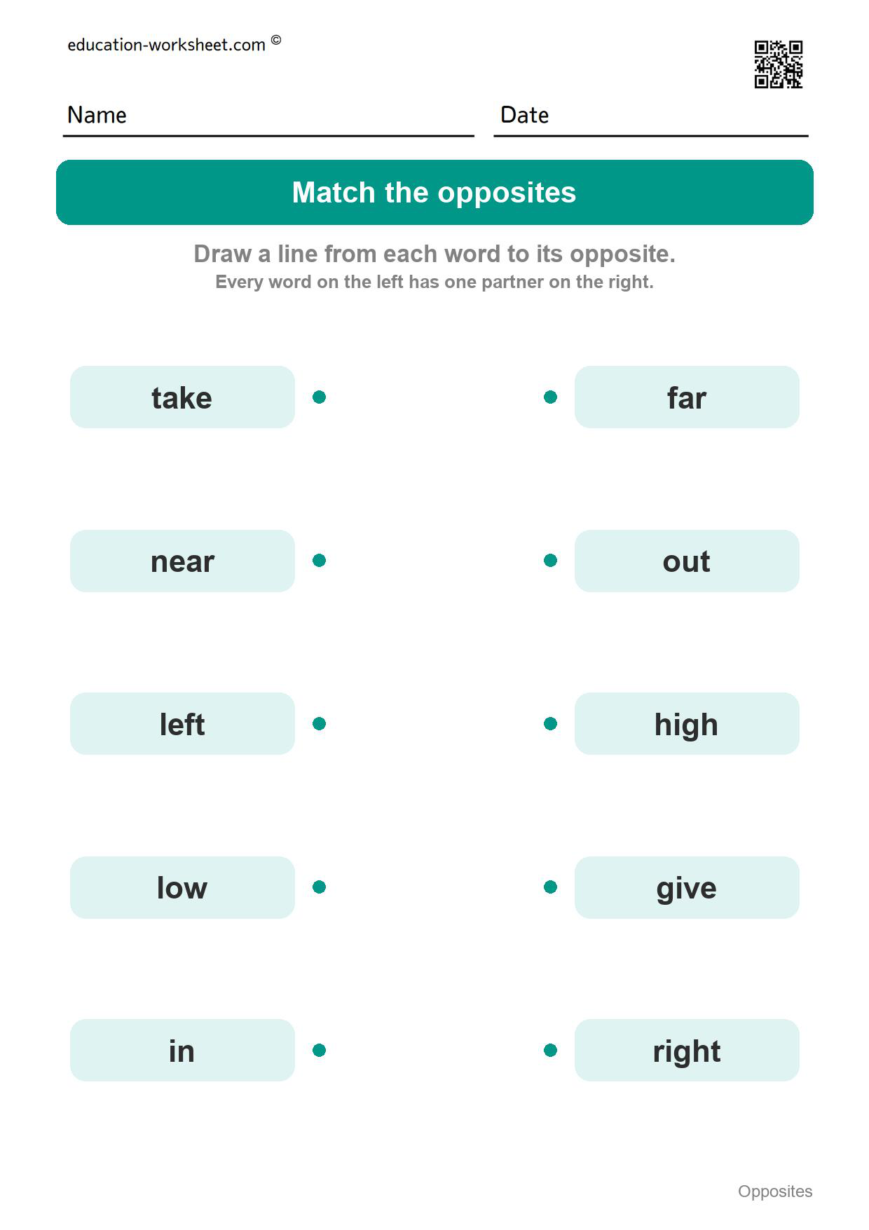 Match the opposites (Set 4) - Free Opposites Worksheets for Kindergarten - Match the Opposite