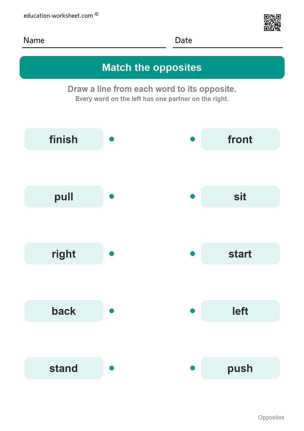 Match the opposites (Set 6) - Free Opposites Worksheets for Kindergarten - Match the Opposite
