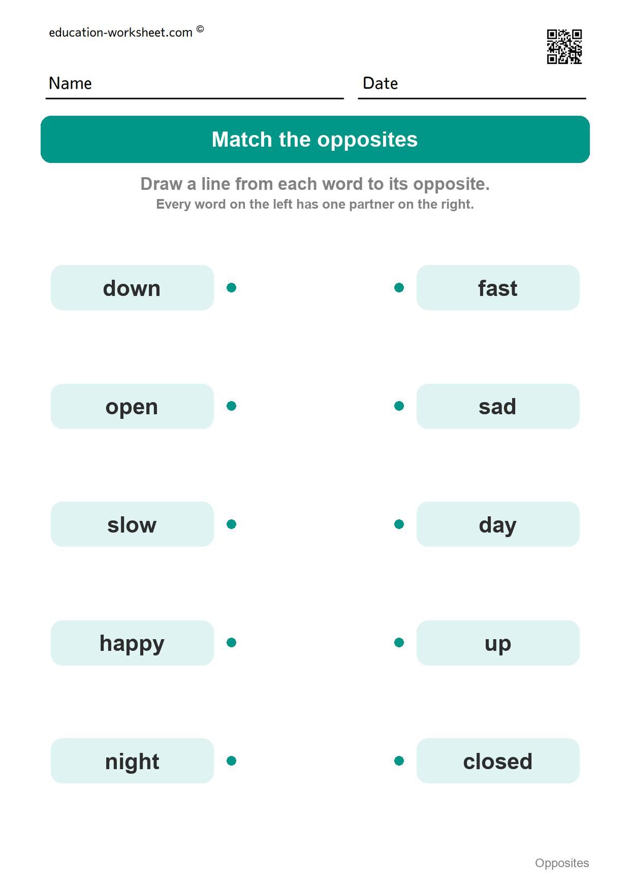 Match the opposites (Set 8) - Free Opposites Worksheets for Kindergarten - Match the Opposite