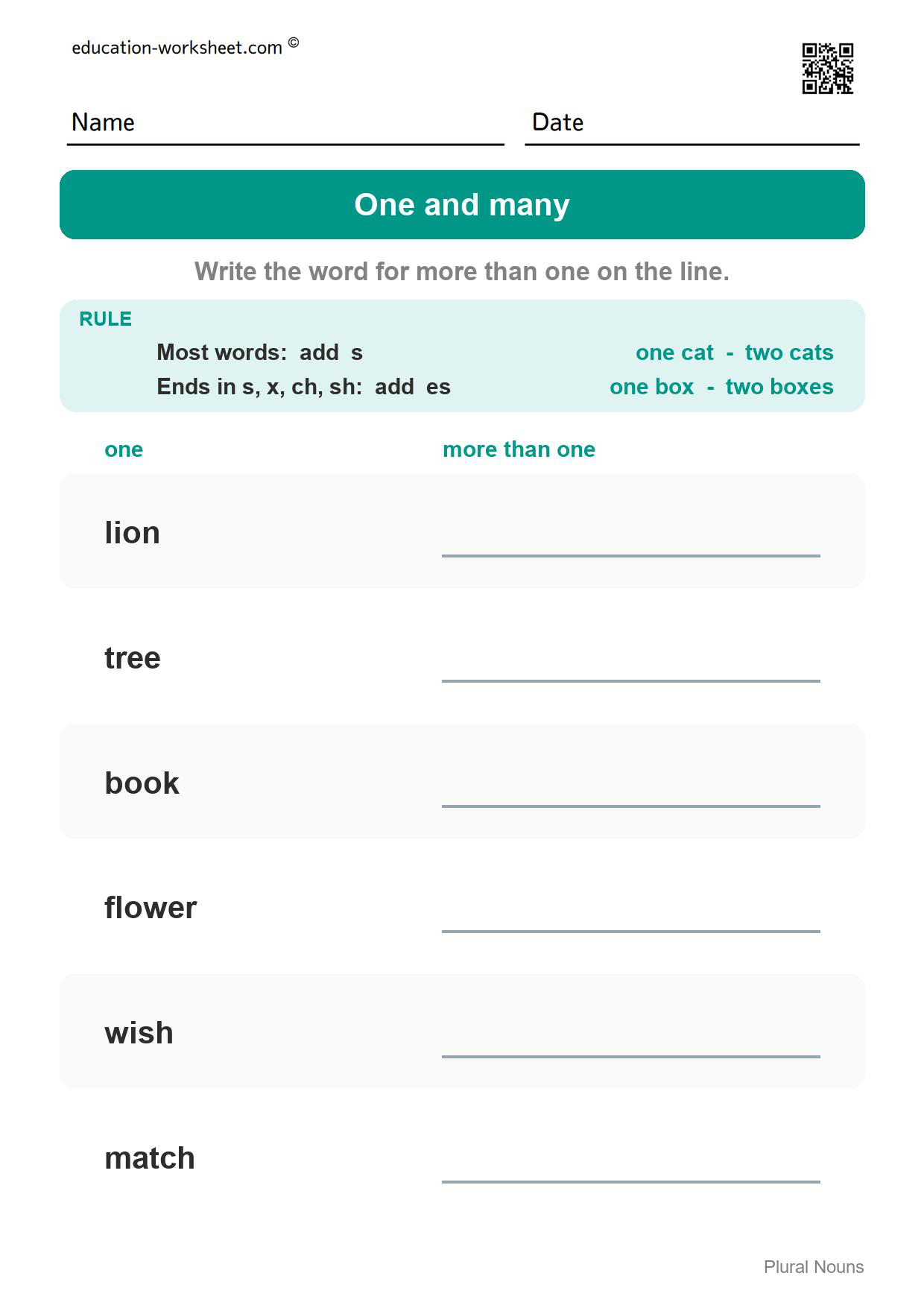 Write the plural word (Set 7) - Free Plural Nouns Worksheets for Kindergarten - Add s or es to Make More Than One
