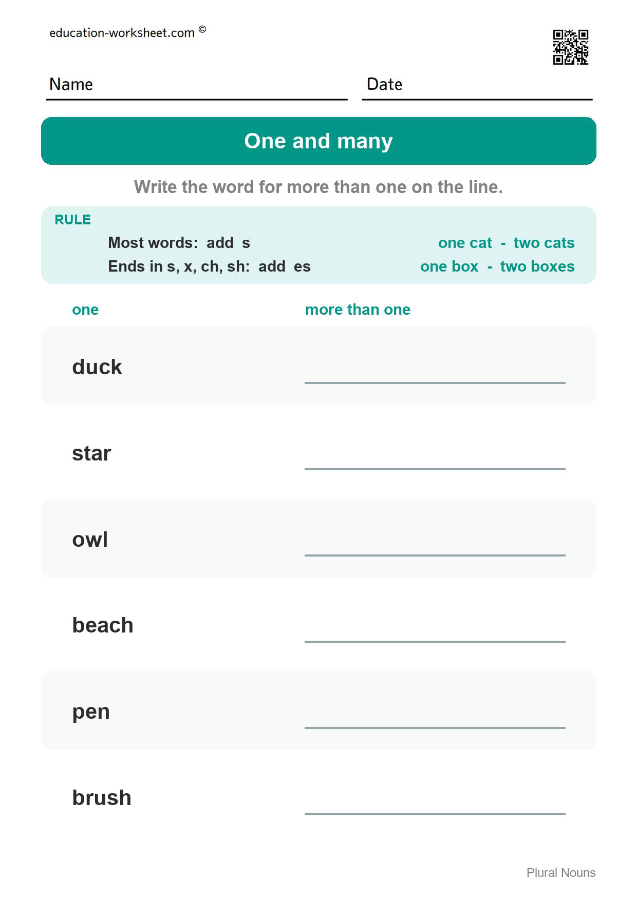Write the plural word (Set 8) - Free Plural Nouns Worksheets for Kindergarten - Add s or es to Make More Than One