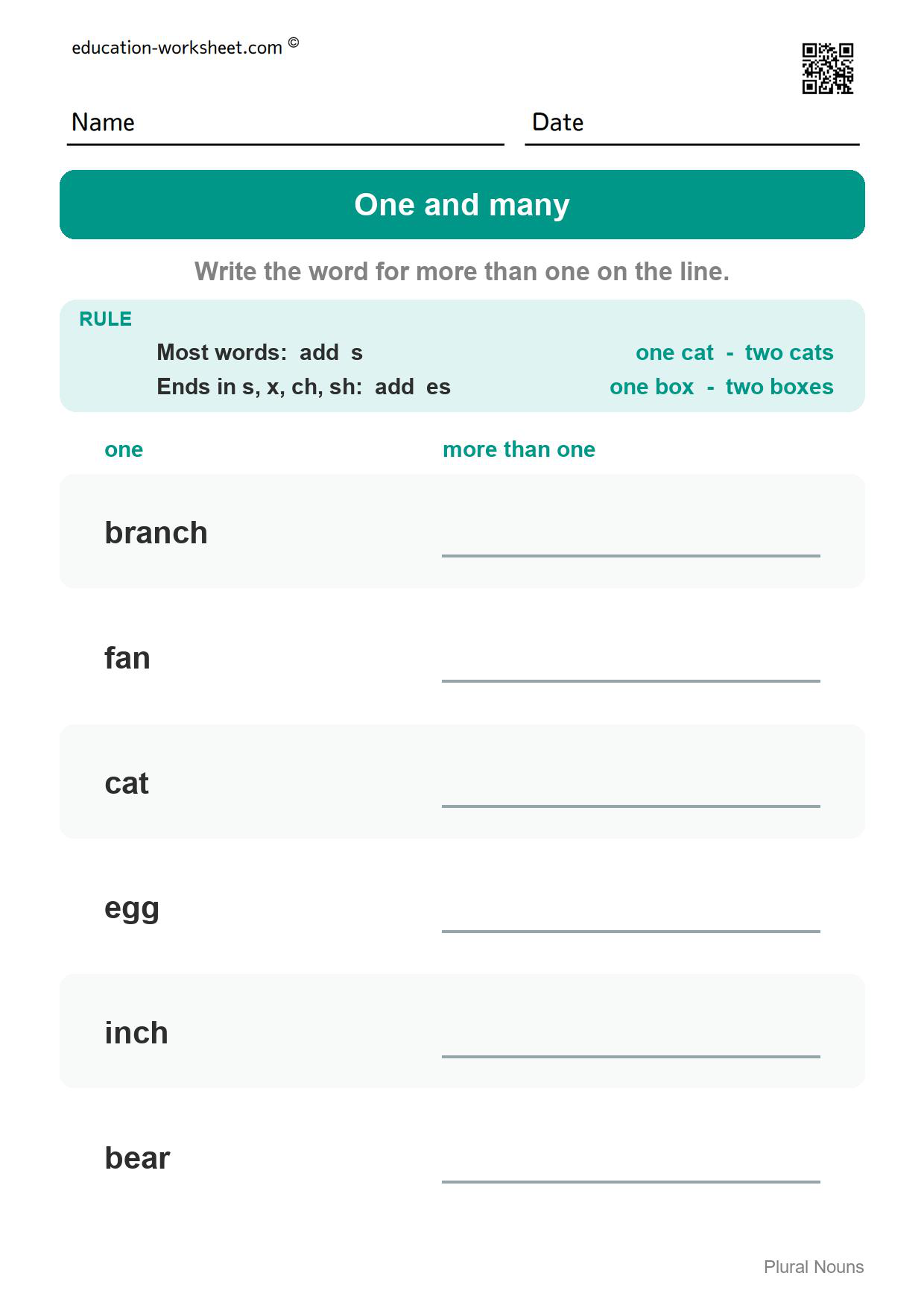 Write the plural word (Set 9) - Free Plural Nouns Worksheets for Kindergarten - Add s or es to Make More Than One