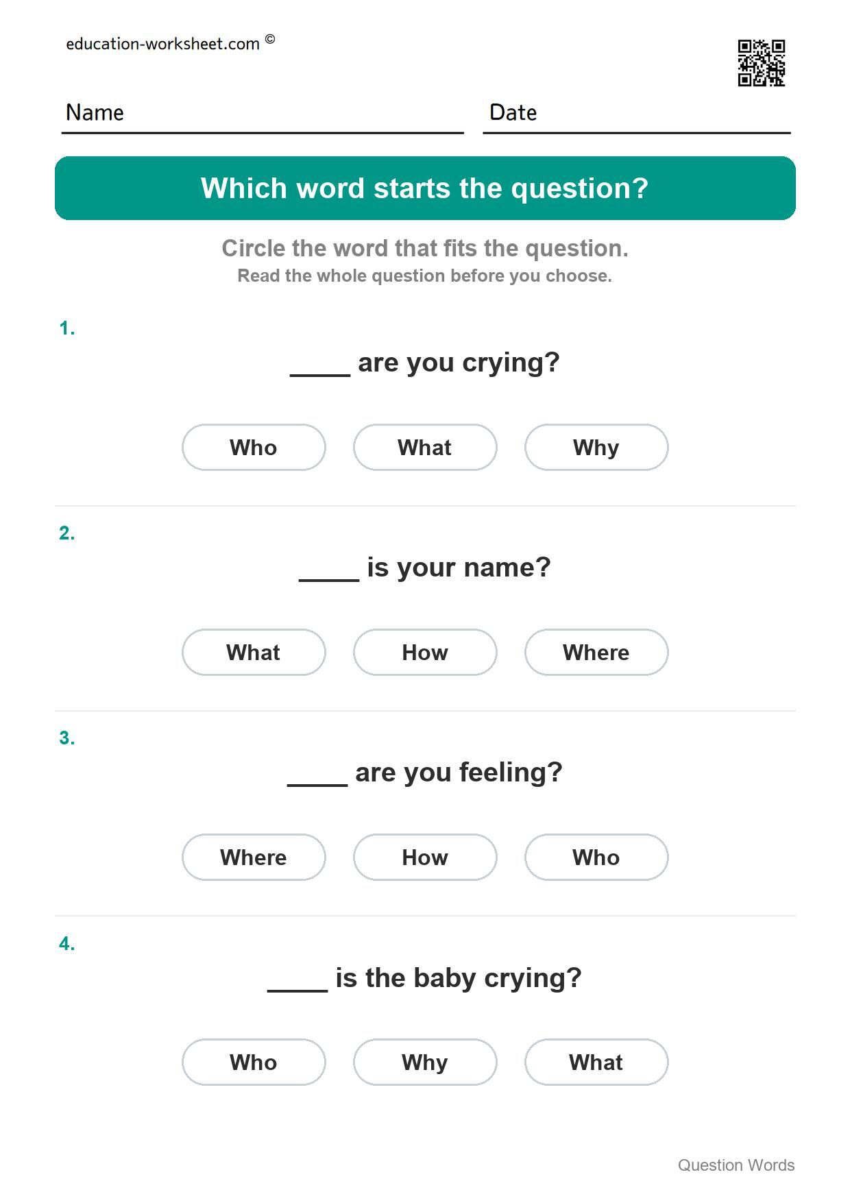 Which word starts the question (Set 9) - Free Question Words Worksheets for Kindergarten - Who and What