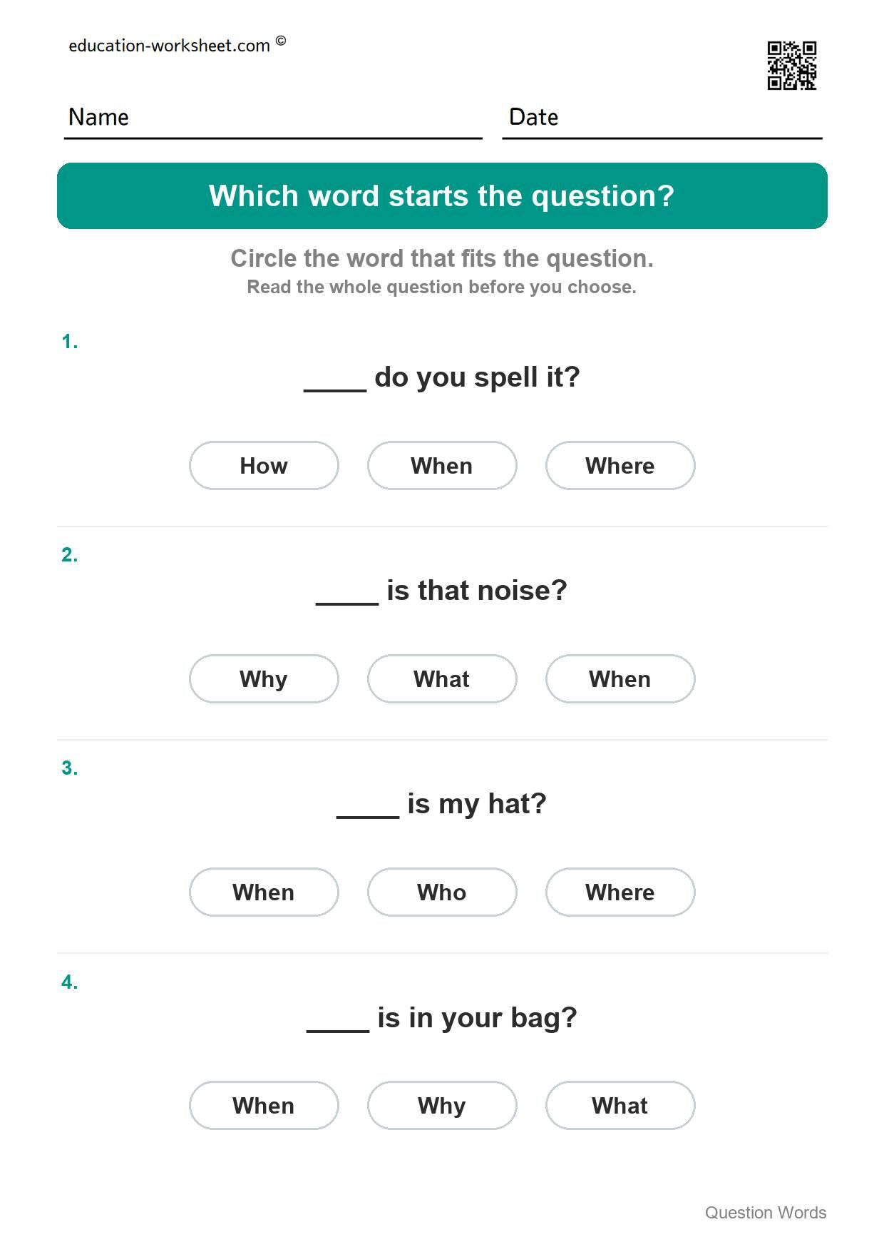 Which word starts the question (Set 10) - Free Question Words Worksheets for Kindergarten - Who and What