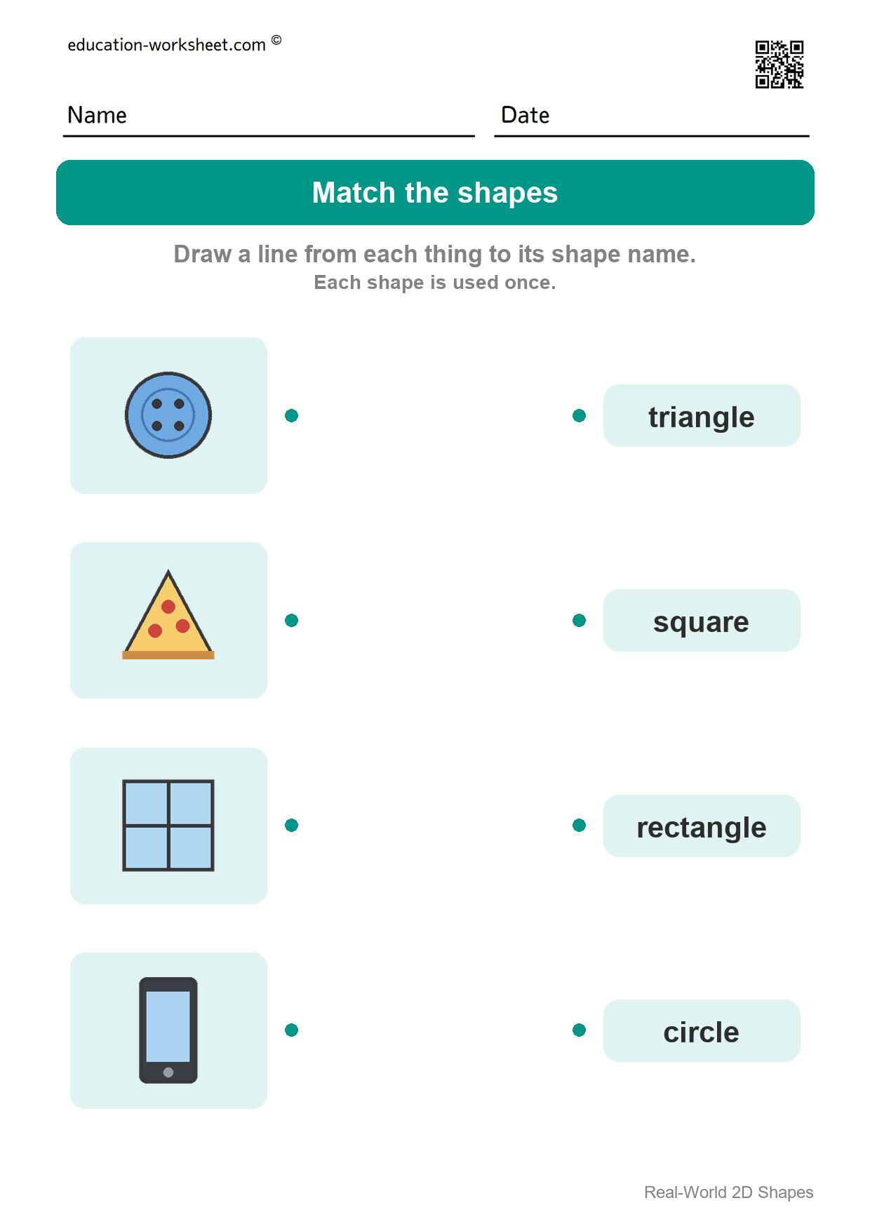 Match the shapes (Set 9) - Free Real-World 2D Shapes Worksheets for Kindergarten