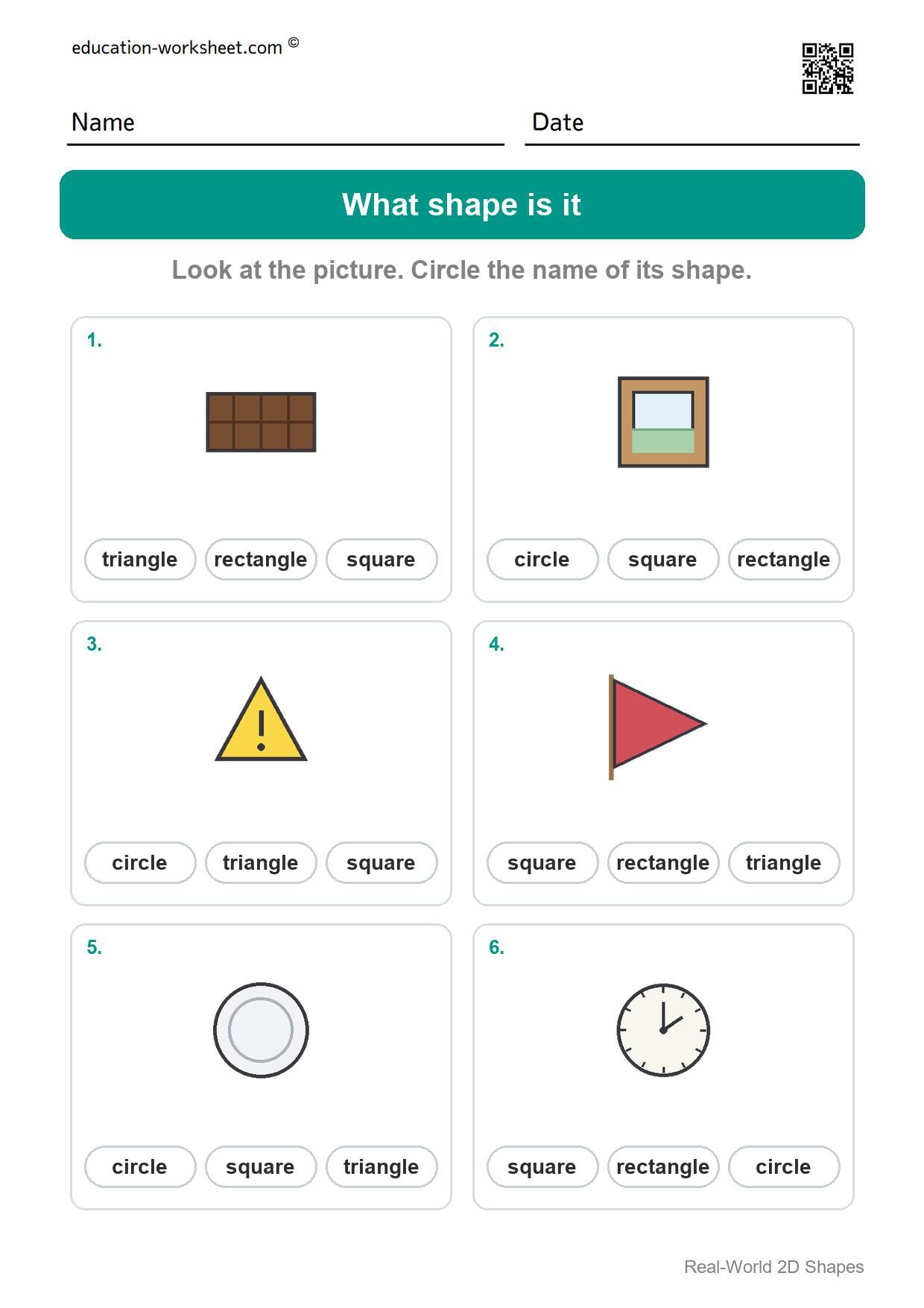 What shape is it (Set 10) - Free Real-World 2D Shapes Worksheets for Kindergarten