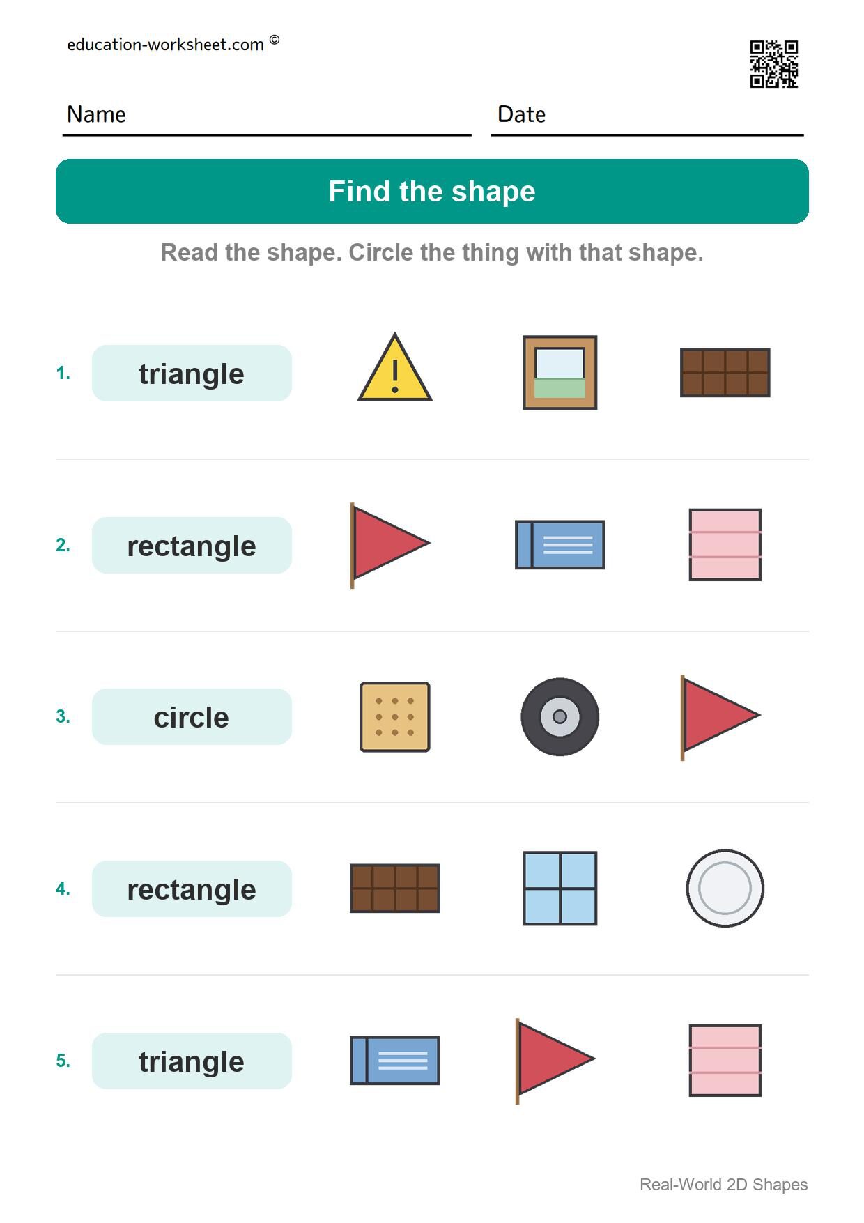 Find the shape (Set 11) - Free Real-World 2D Shapes Worksheets for Kindergarten