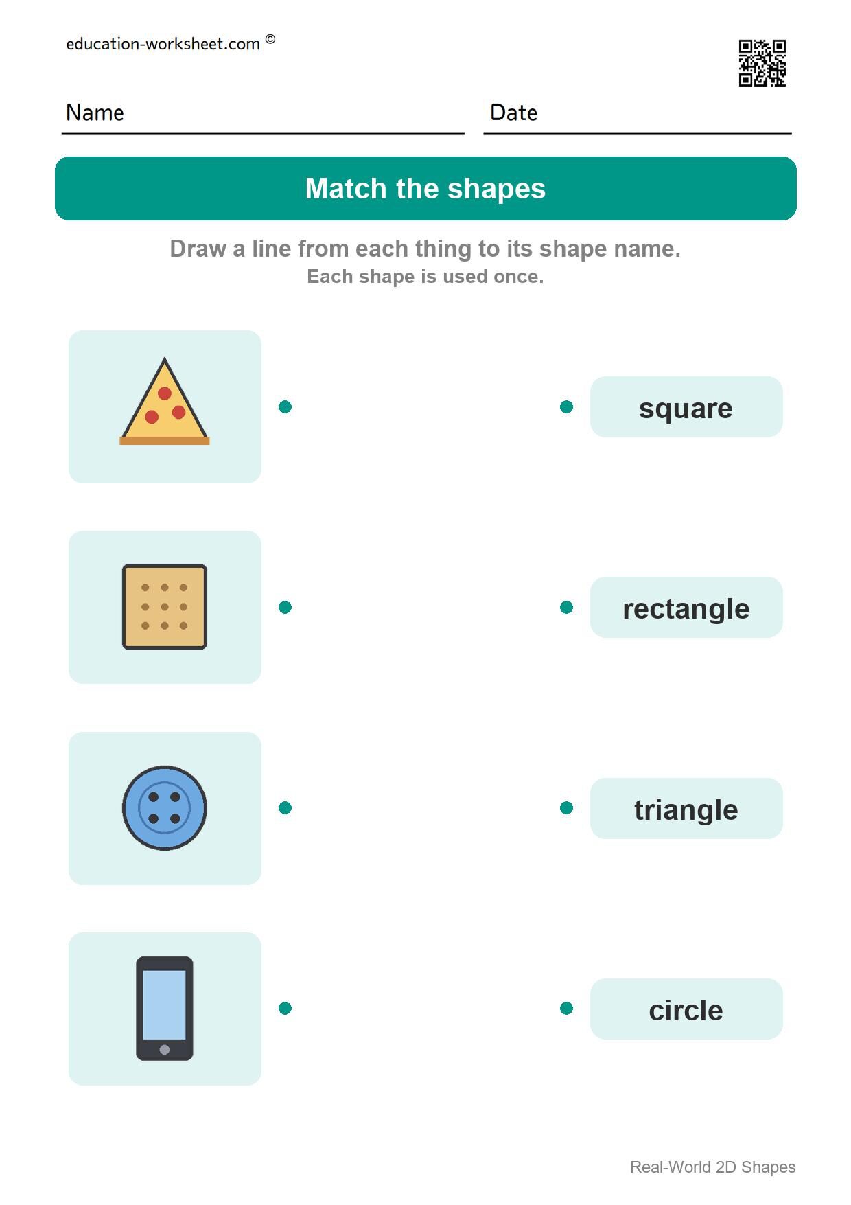 Match the shapes (Set 12) - Free Real-World 2D Shapes Worksheets for Kindergarten