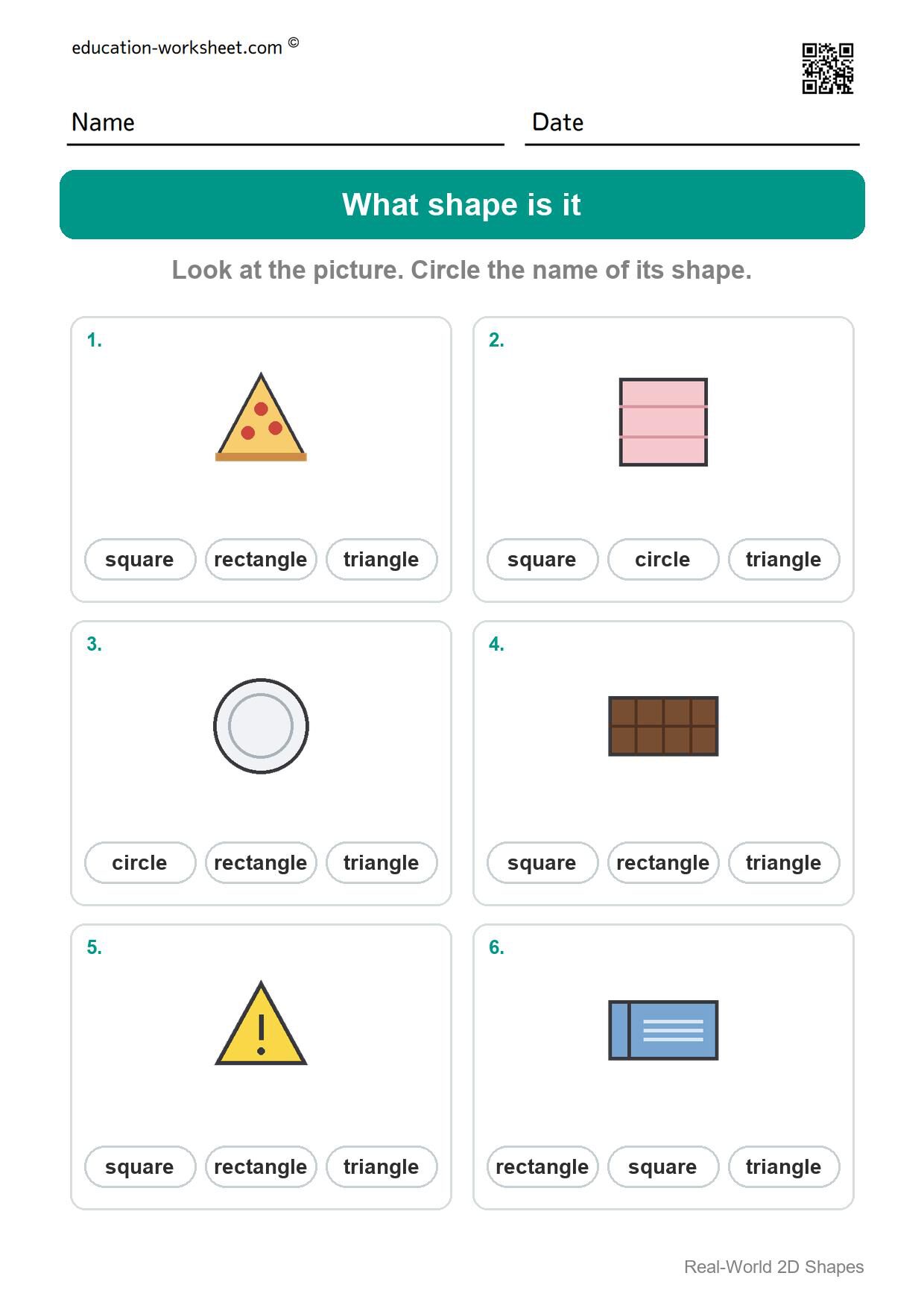 What shape is it (Set 1) - Free Real-World 2D Shapes Worksheets for Kindergarten
