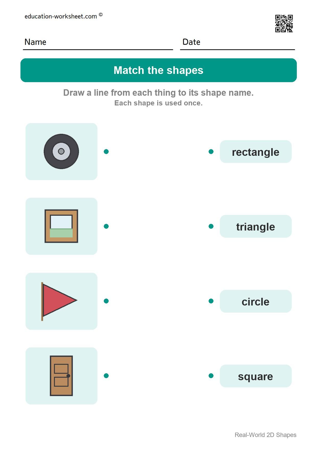 Match the shapes (Set 3) - Free Real-World 2D Shapes Worksheets for Kindergarten