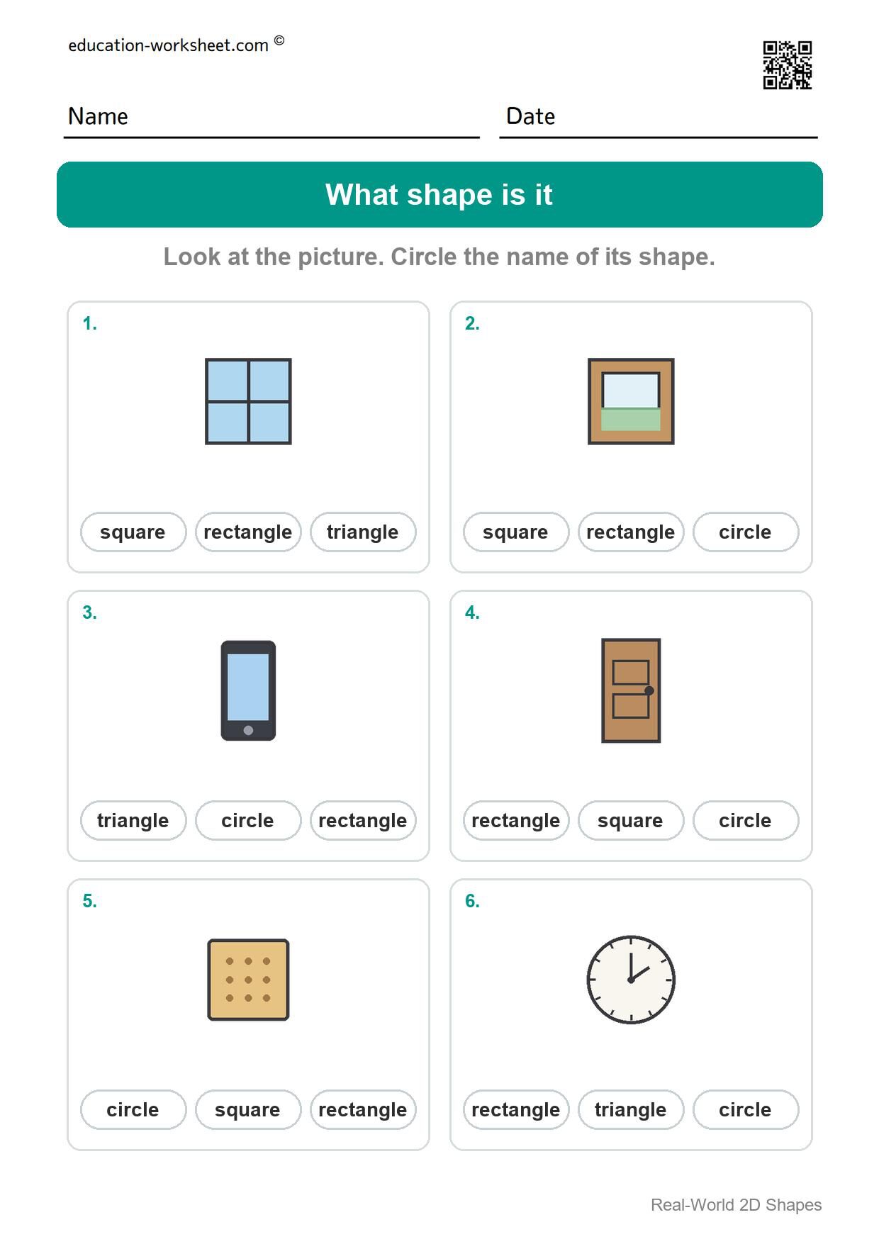 What shape is it (Set 4) - Free Real-World 2D Shapes Worksheets for Kindergarten