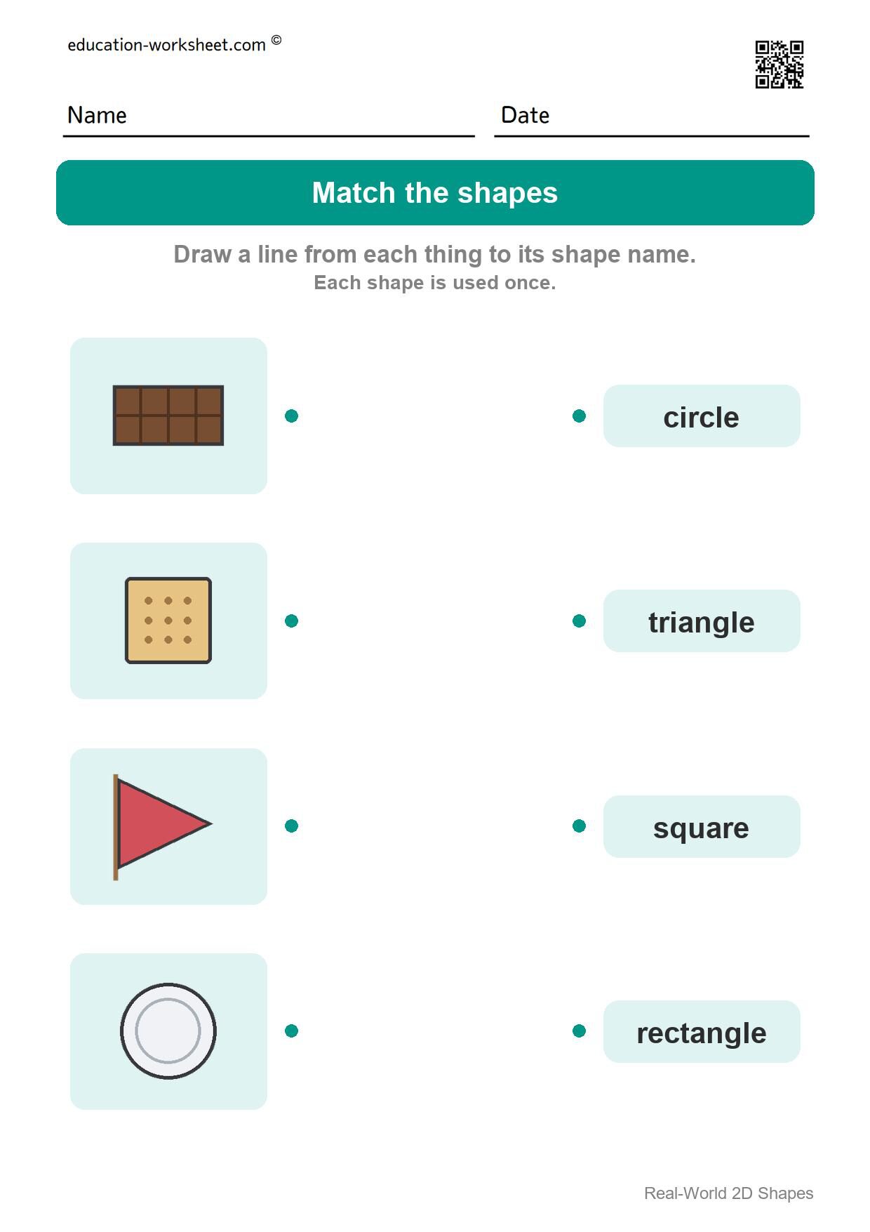 Match the shapes (Set 6) - Free Real-World 2D Shapes Worksheets for Kindergarten