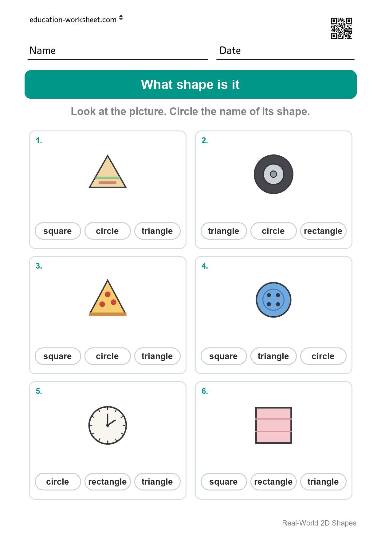 What shape is it (Set 7) - Free Real-World 2D Shapes Worksheets for Kindergarten