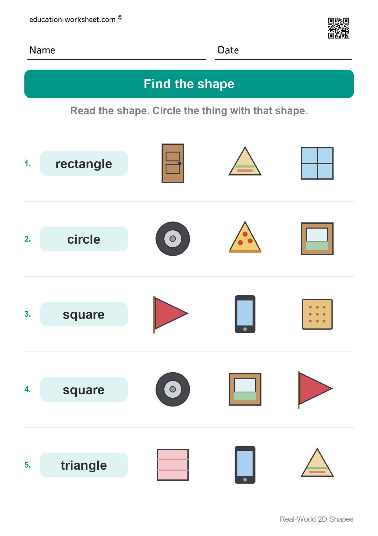 Find the shape (Set 8) - Free Real-World 2D Shapes Worksheets for Kindergarten