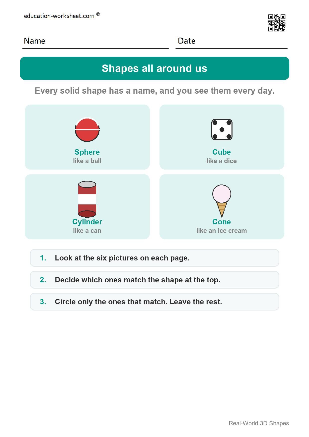 How to use this worksheet - Free Real-World 3D Shapes Worksheets for Kindergarten