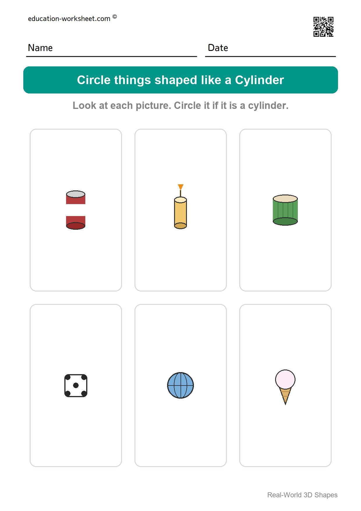 Find the Cylinders (Page 1) - Free Real-World 3D Shapes Worksheets for Kindergarten