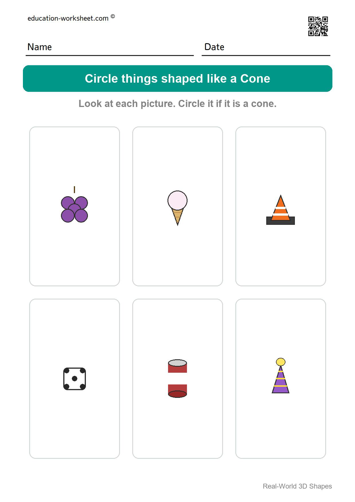 Find the Cones (Page 2) - Free Real-World 3D Shapes Worksheets for Kindergarten